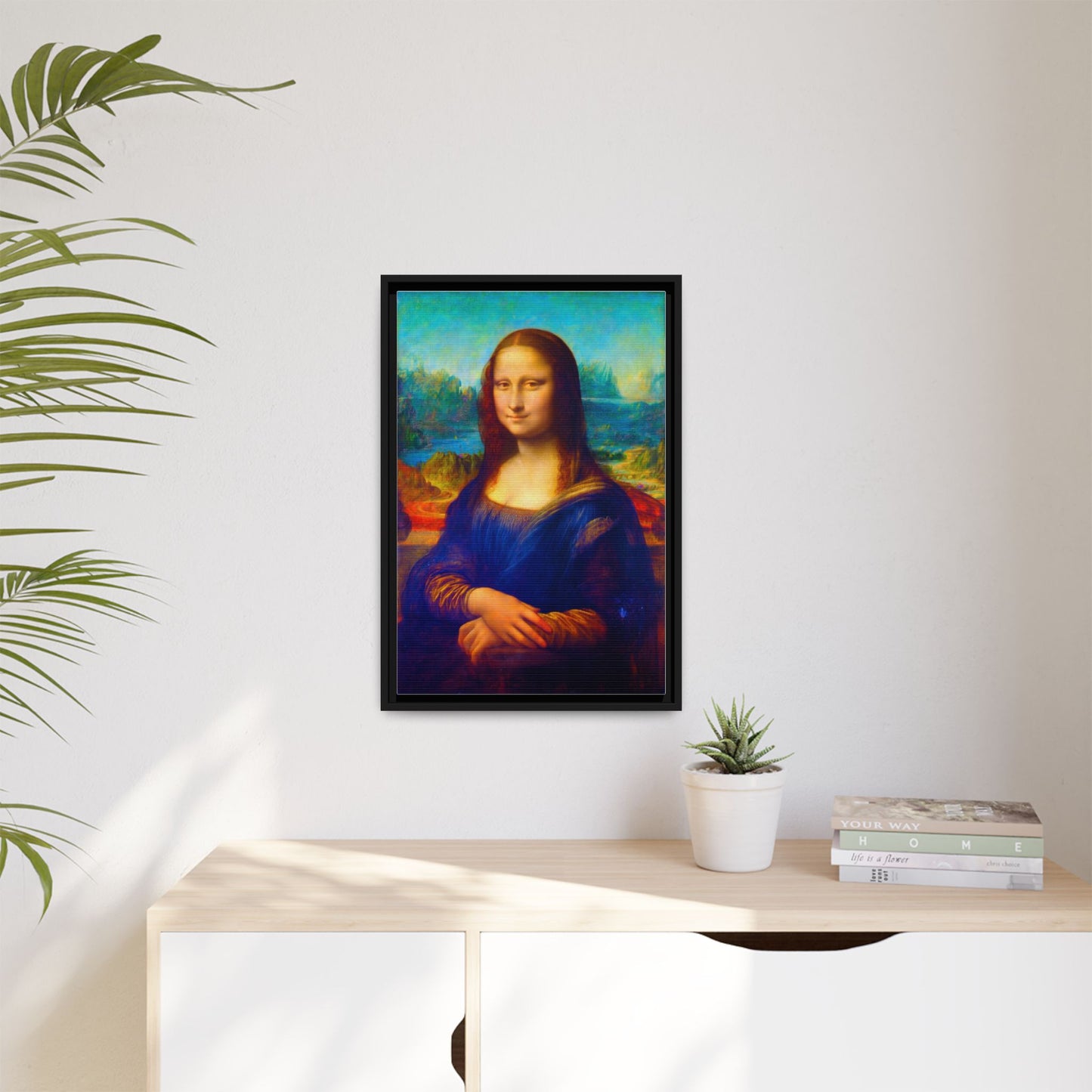 Framed Matte Canvas Print — Colorful Mona Lisa Wall Art