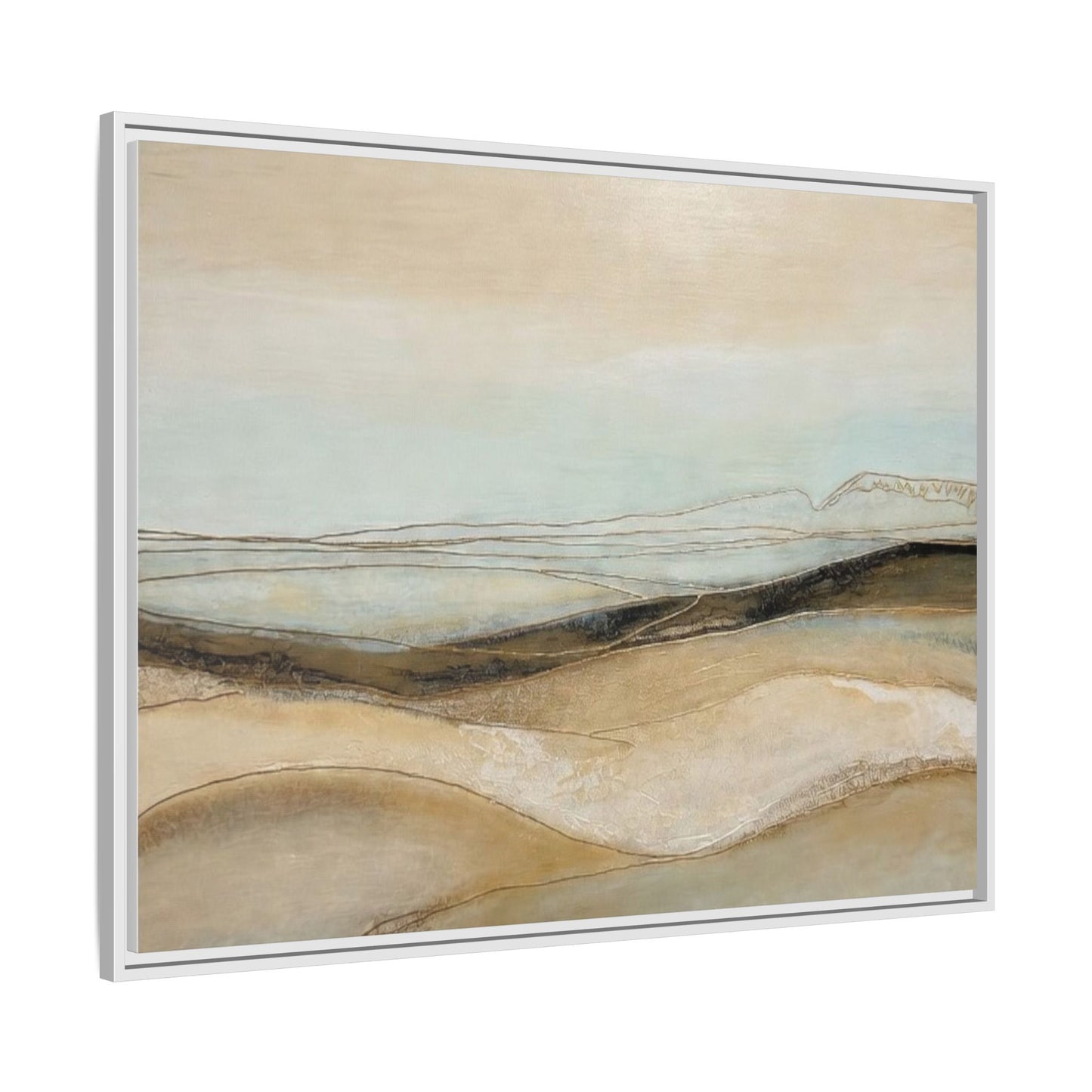 Framed Matte Canvas Wall Art — Neutral Abstract Landscape in Soft Blues & Earth Tones