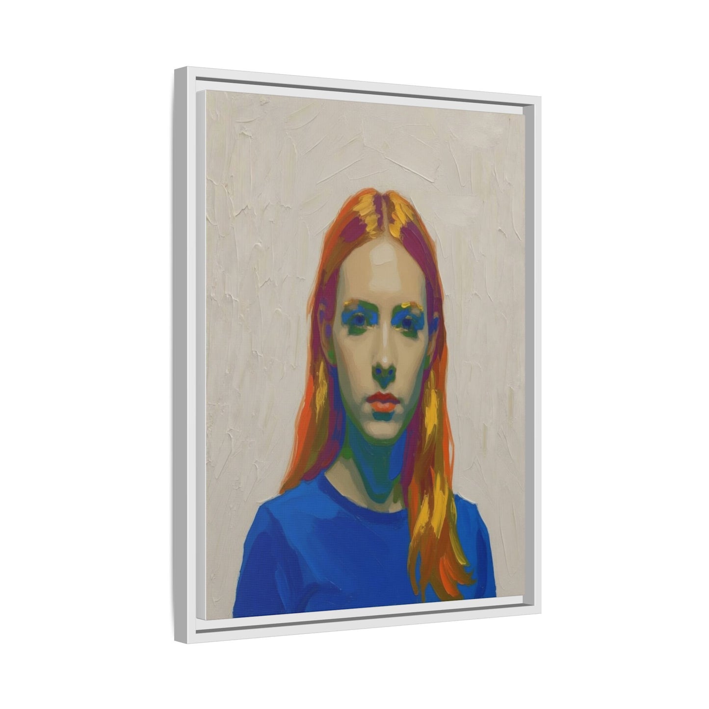 Framed Matte Canvas Portrait — Vibrant Multi‑Color Girl Art Print