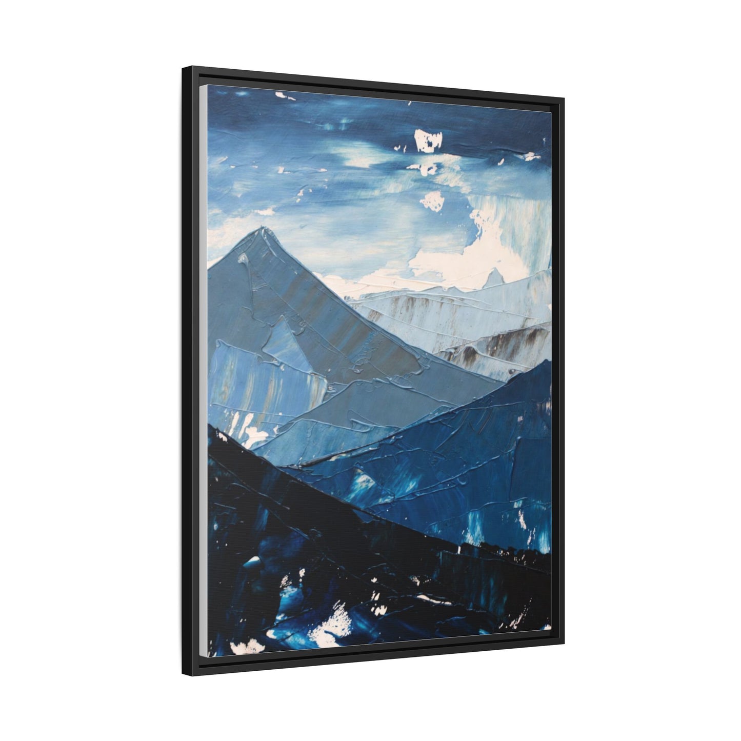 Blue Mountain Landscape Matte Canvas Framed | Abstract Mountain Wall Art