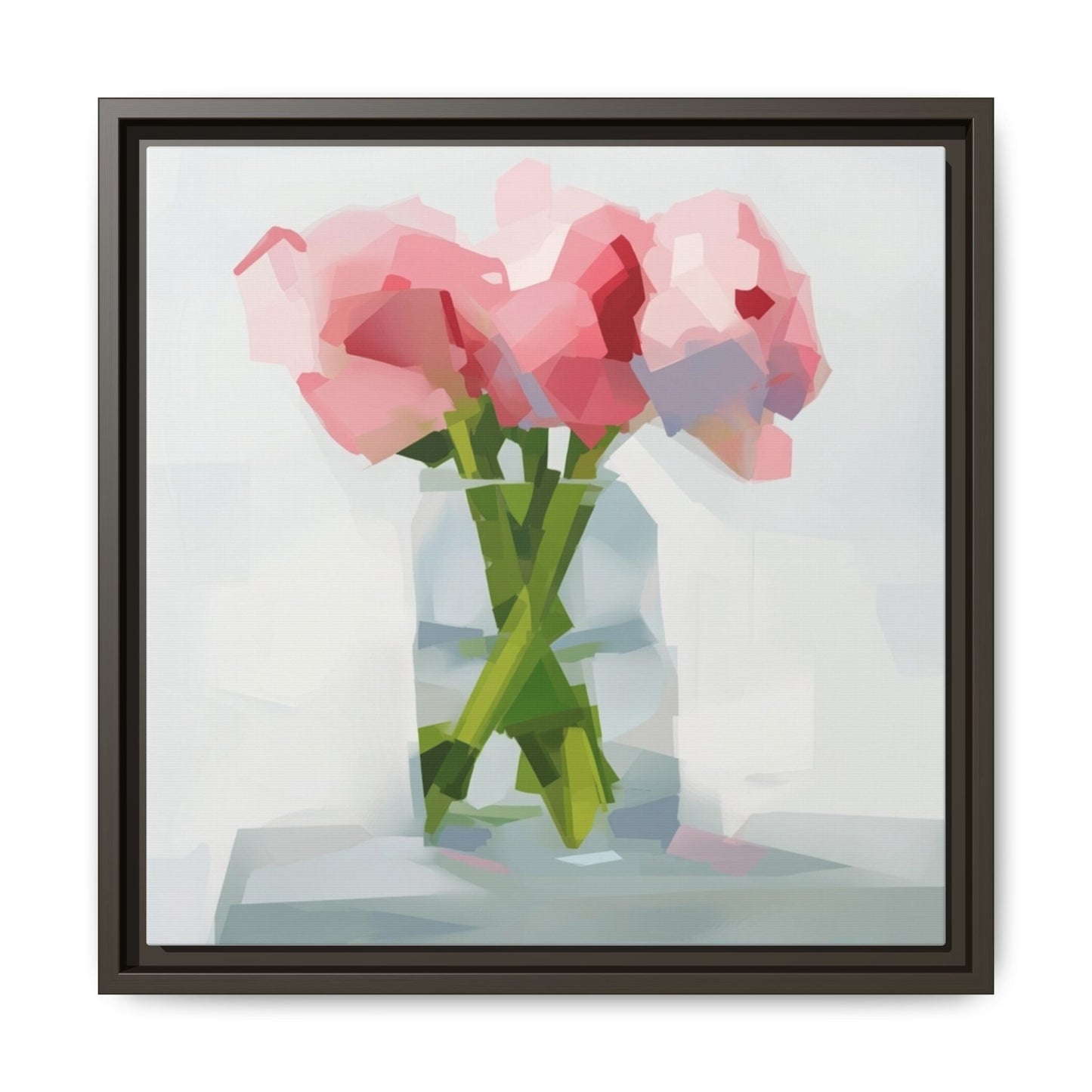 Framed Floral Canvas Art — Pink Peonies in Vase (Matte)