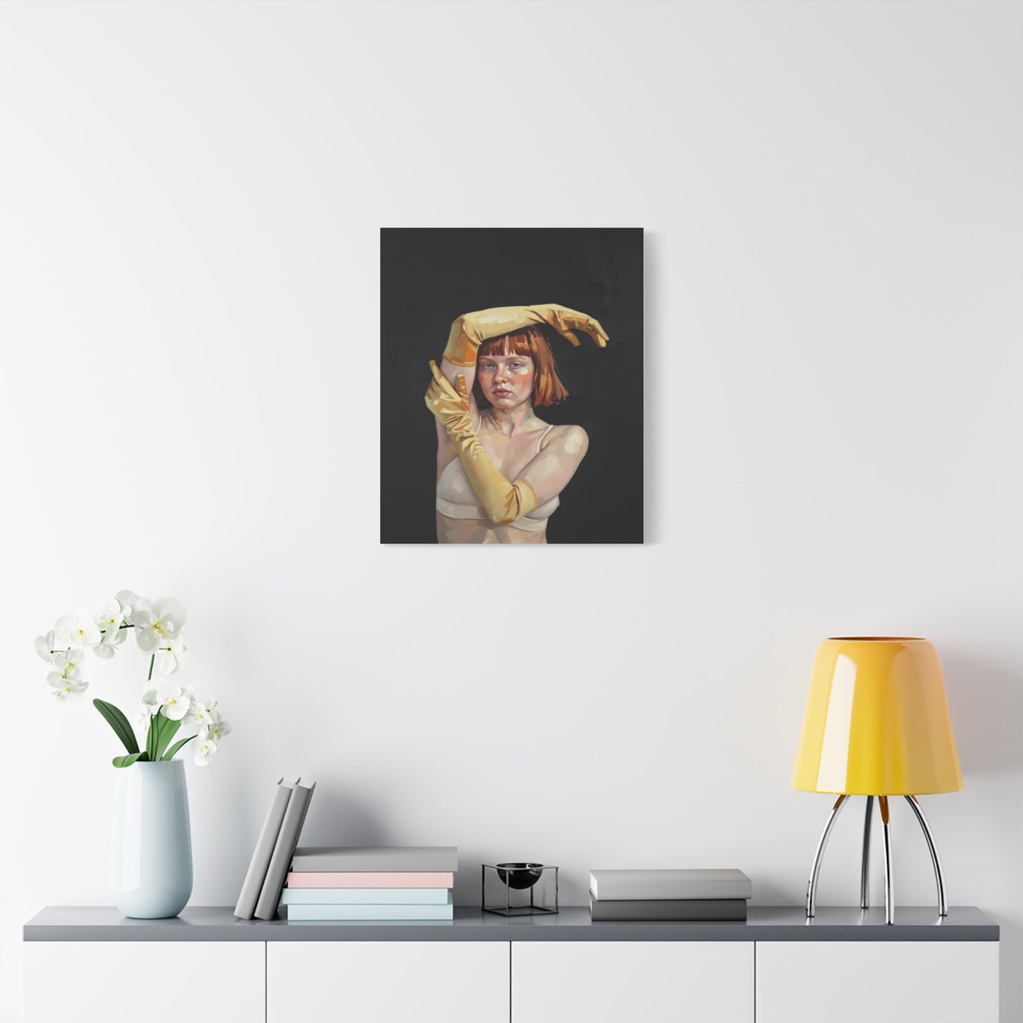 Contemporary Portrait Canvas — Redhead in Yellow Gloves Matte Stretched Art