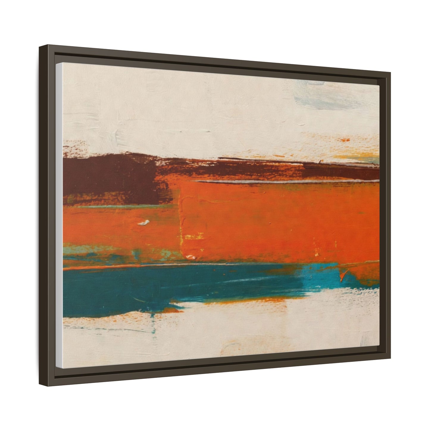 Abstract Horizon Matte Canvas Framed Print — Modern Orange Teal Wall Art