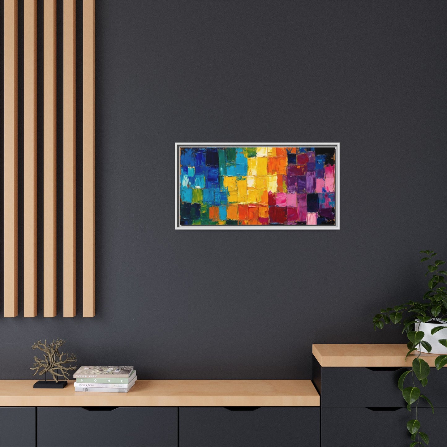 Abstract Rainbow Mosaic Framed Canvas Print — Colorful Modern Wall Art