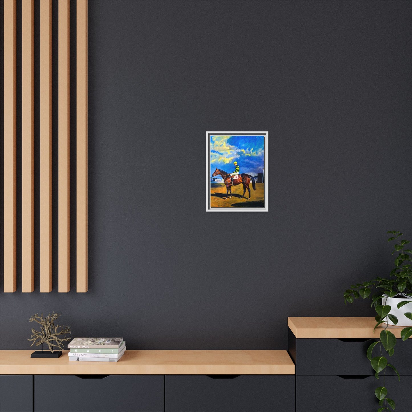 Framed Matte Canvas — Jockey on Racehorse Vintage Equestrian Wall Art