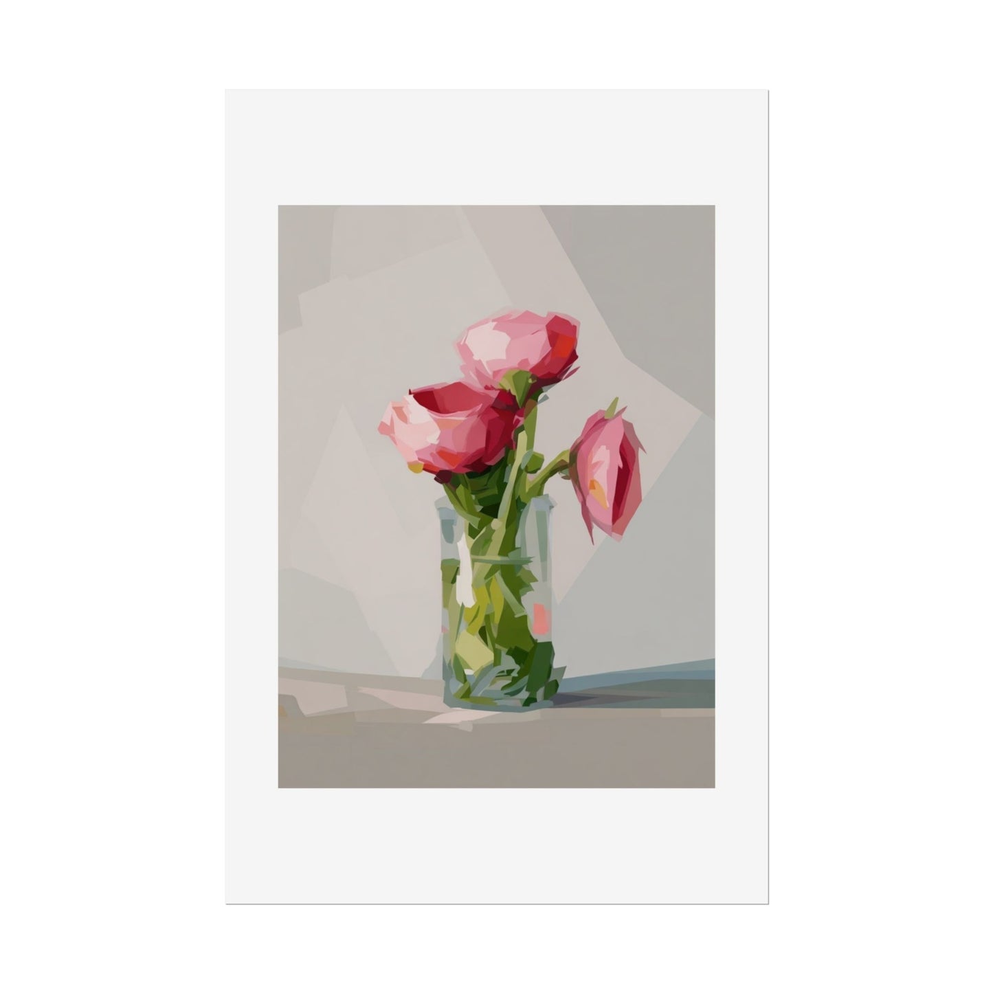 Floral Still Life Poster — Pink Roses in Vase Rolled Art Print