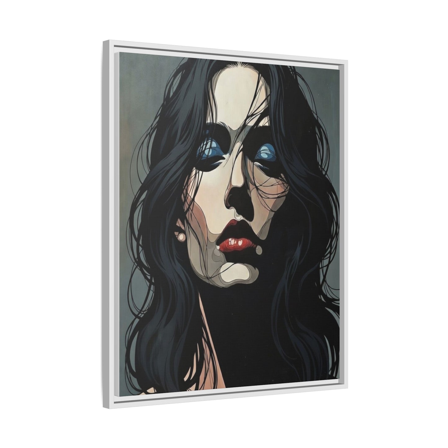 Framed Matte Canvas: Moody Portrait of Woman – Modern Gothic Wall Art