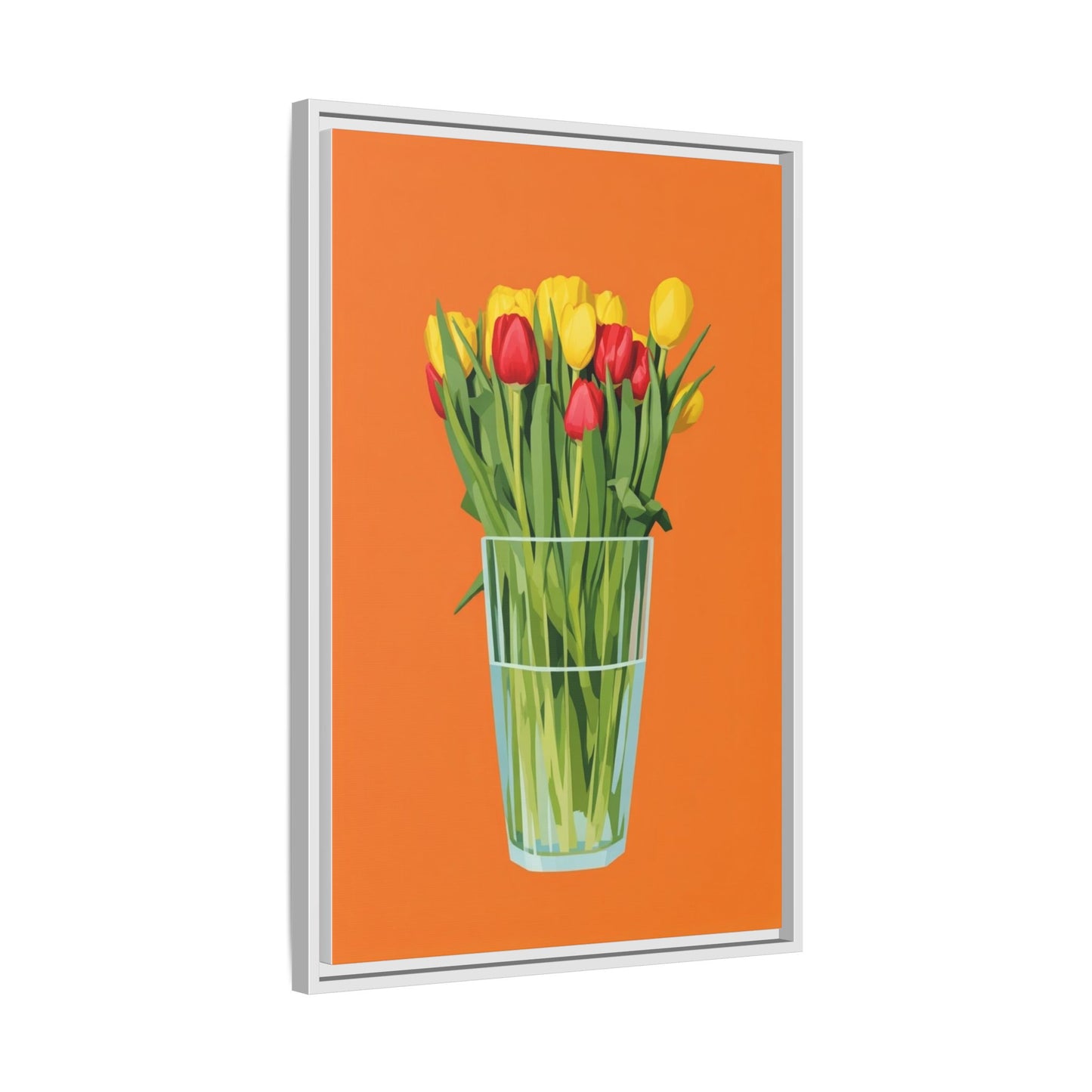 Framed Tulip Canvas Print — Colorful Tulips in Glass Vase