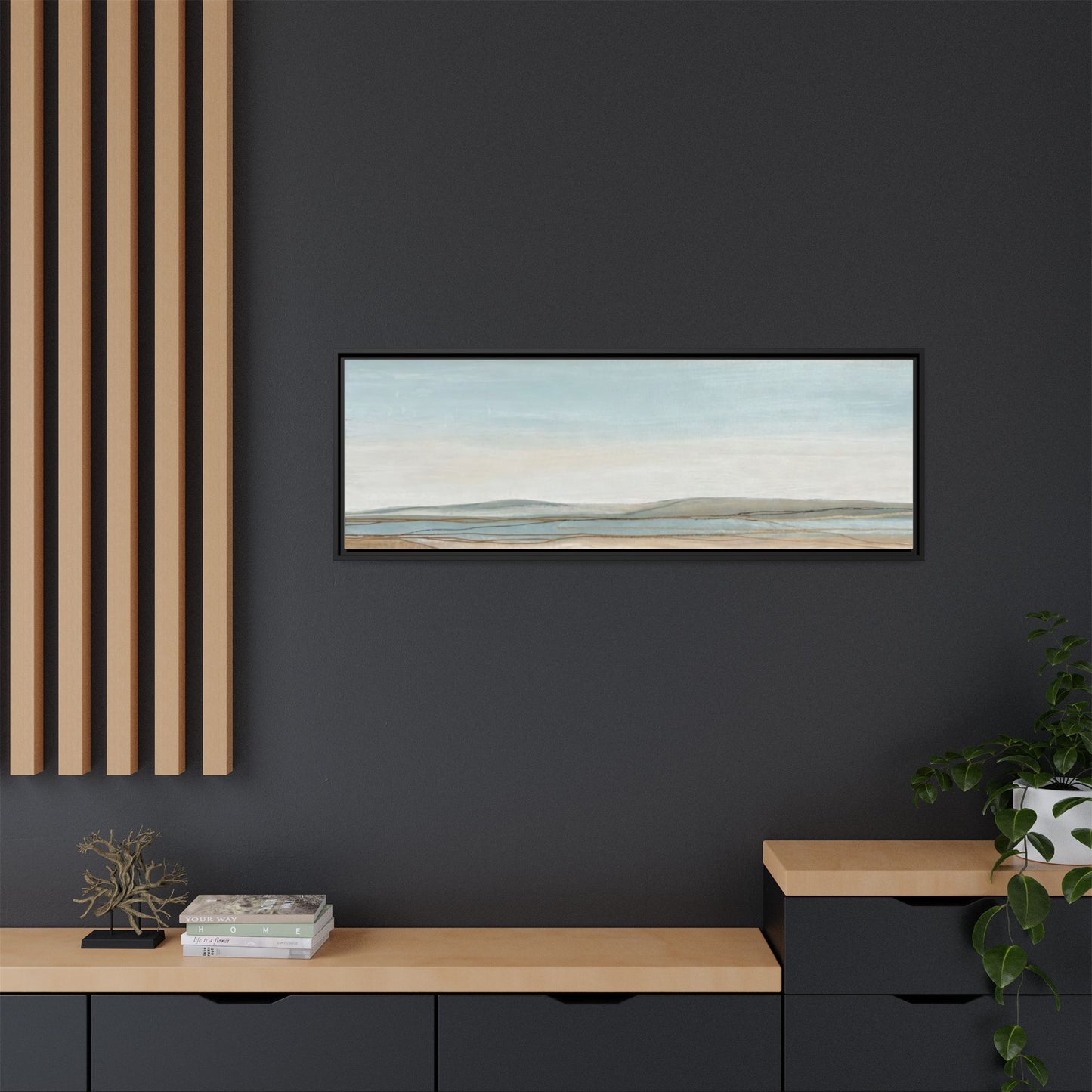 Framed Abstract Landscape Matte Canvas — Serene Coastal Horizon Wall Art