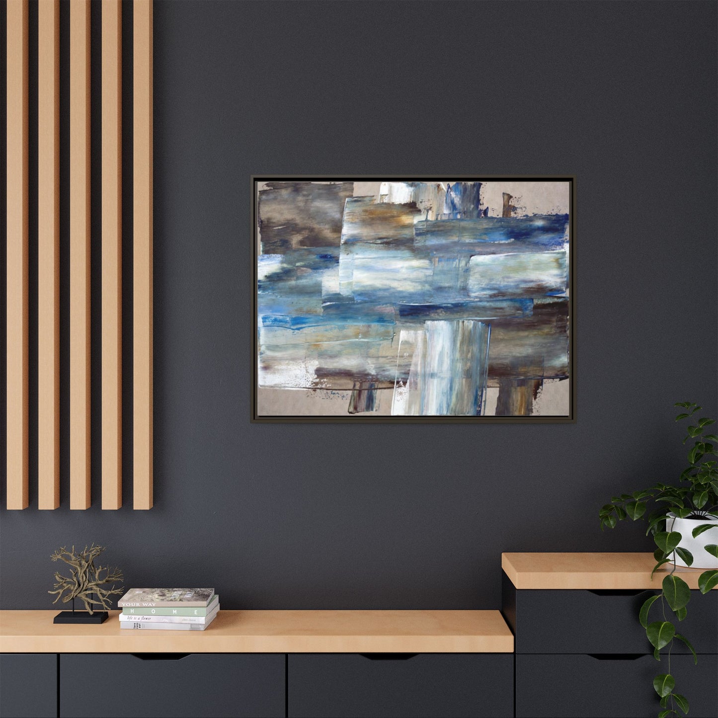 Abstract Blue Coastal Matte Canvas Framed Wall Art