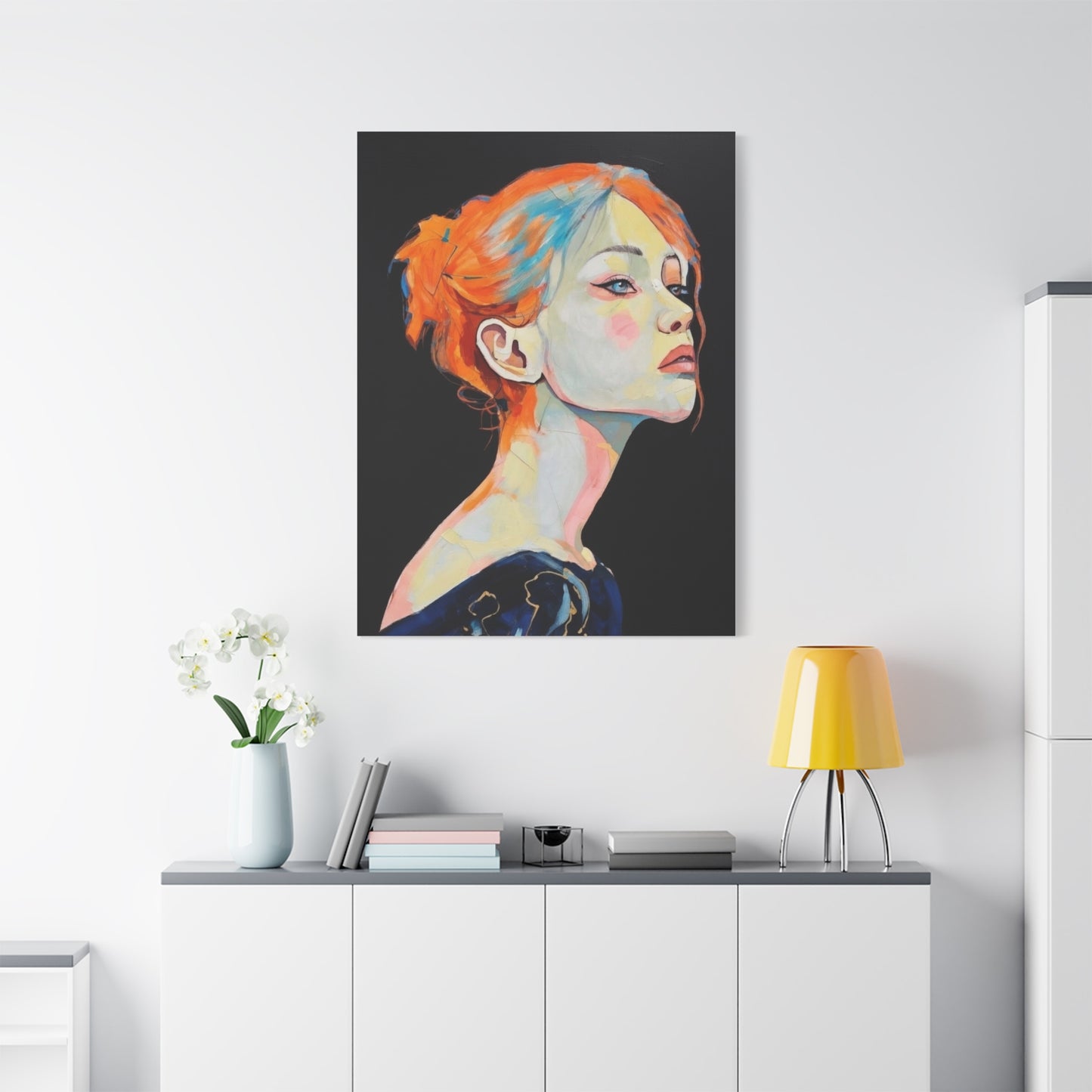 Contemplative Portrait Matte Canvas Wall Art — Colorful Female Profile Painting