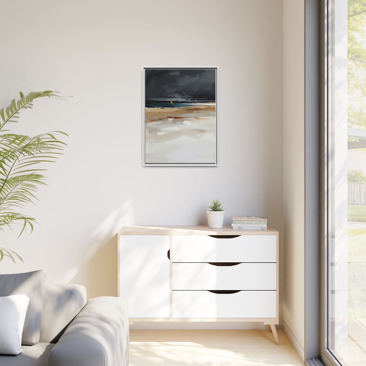 Framed Matte Canvas Beachscape Art Print — Coastal Abstract Wall Decor