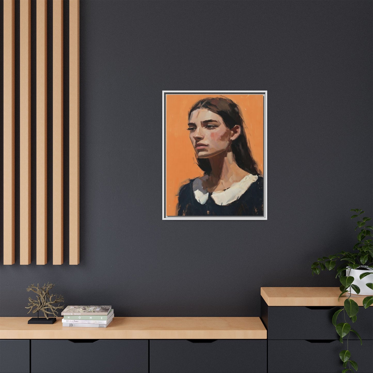 Framed Matte Canvas Portrait Art — Modern Figurative Painting on Orange