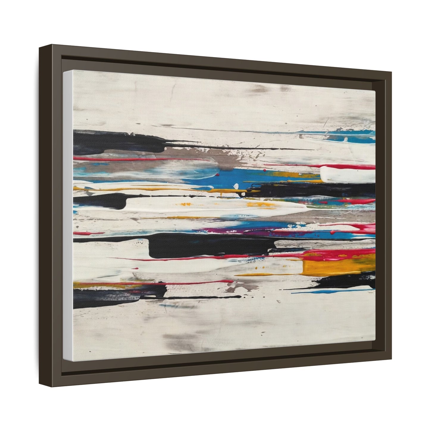 Abstract Multi-Color Framed Canvas Wall Art — Modern Horizontal Brushstroke Print