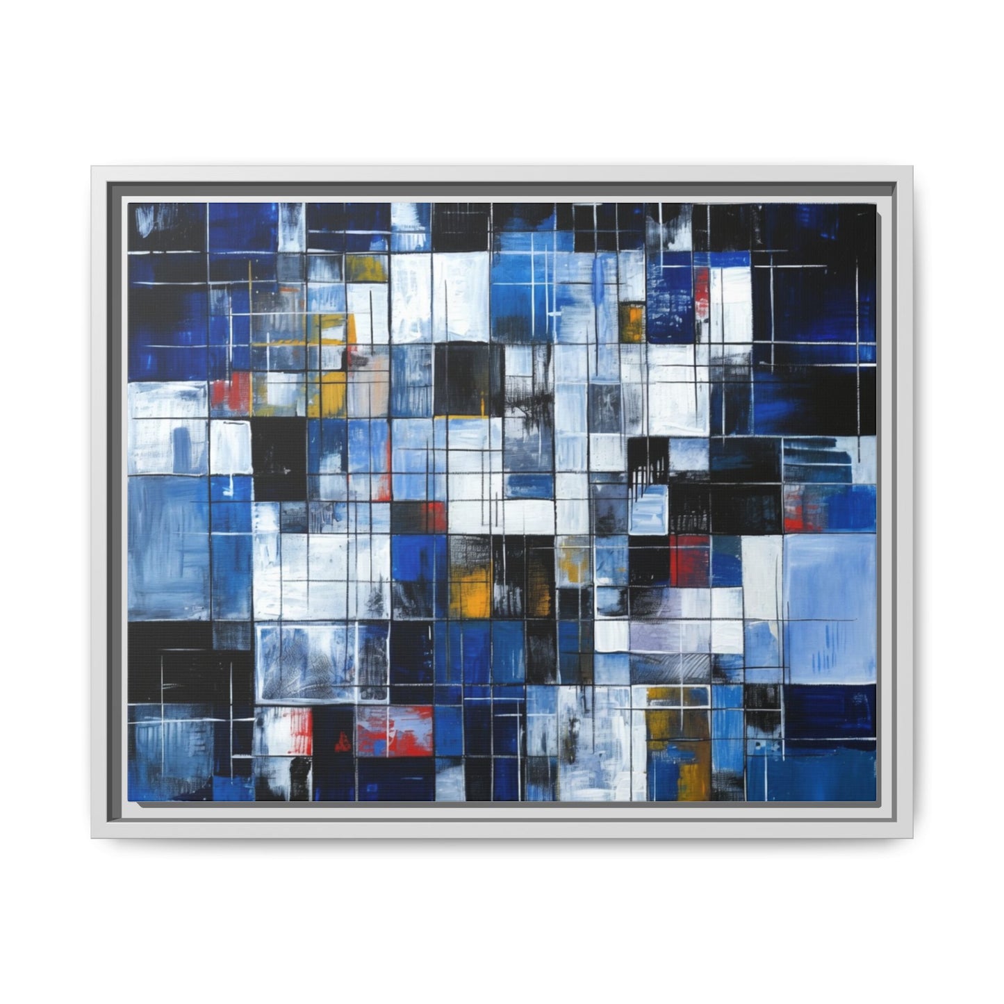 Abstract Blue Grid Matte Canvas Framed Art Print