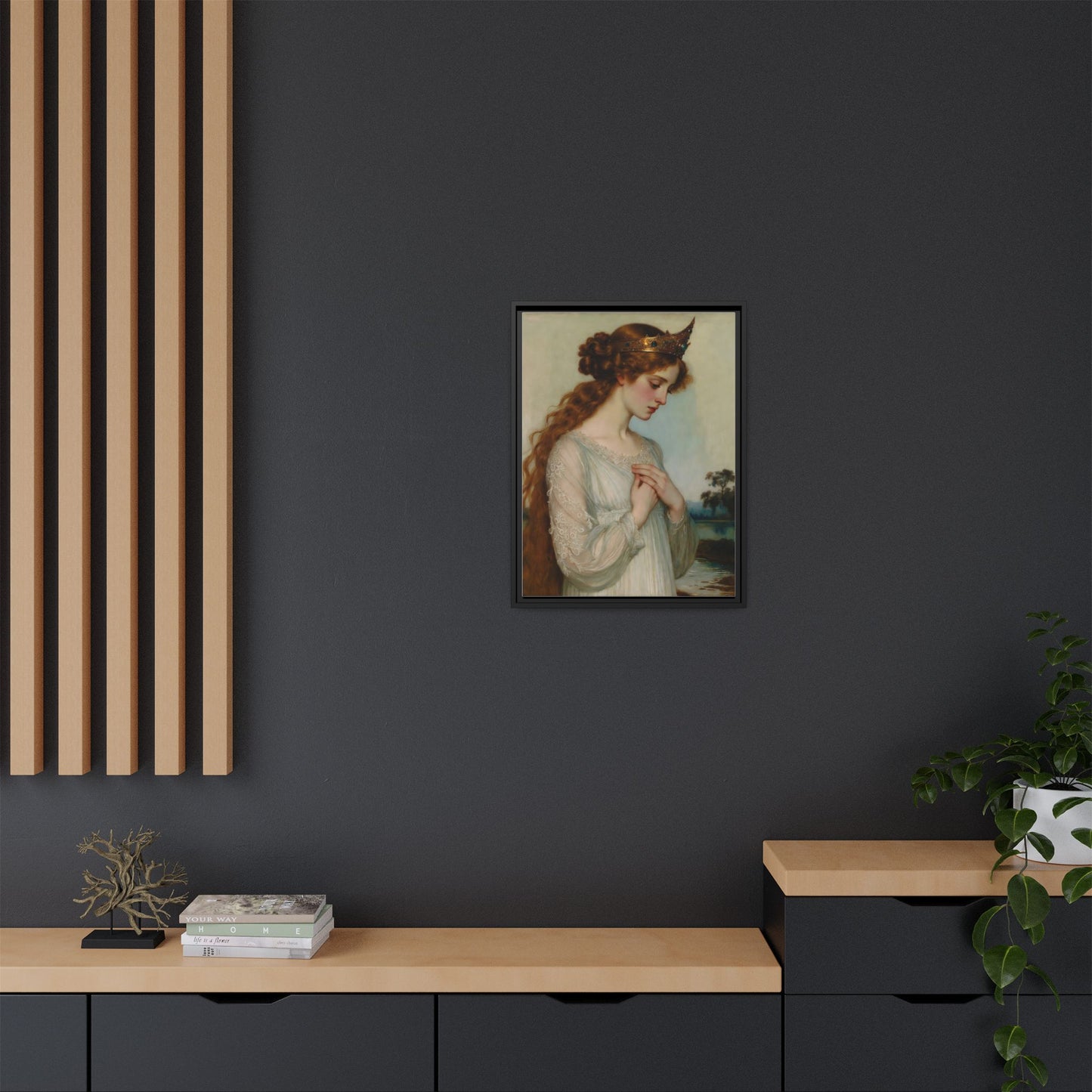 Framed Matte Canvas Print — Vintage Pre-Raphaelite Princess Portrait