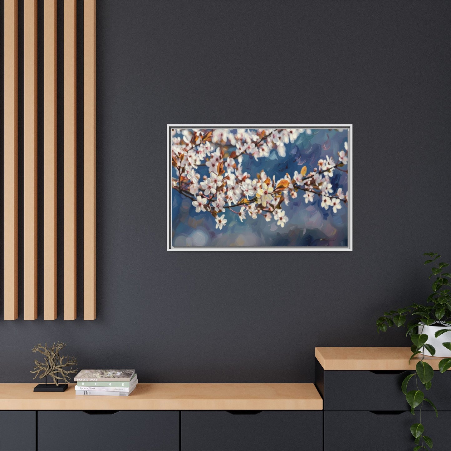 Framed Matte Canvas Print — Cherry Blossom Branch Wall Art