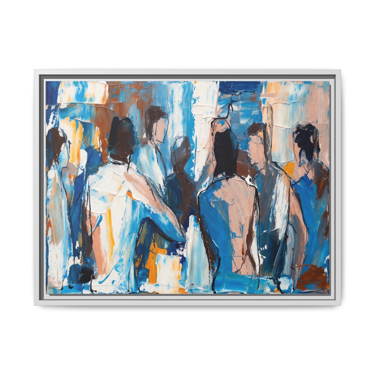 Abstract Coastal Figures Matte Canvas Framed Wall Art
