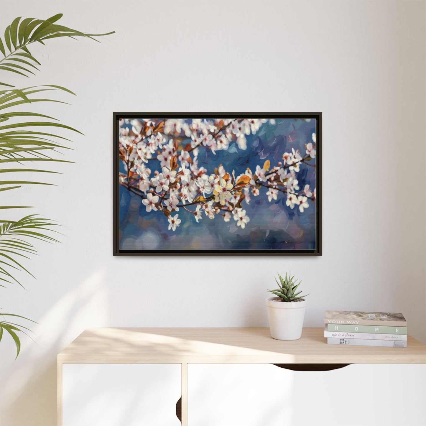Framed Matte Canvas Print — Cherry Blossom Branch Wall Art