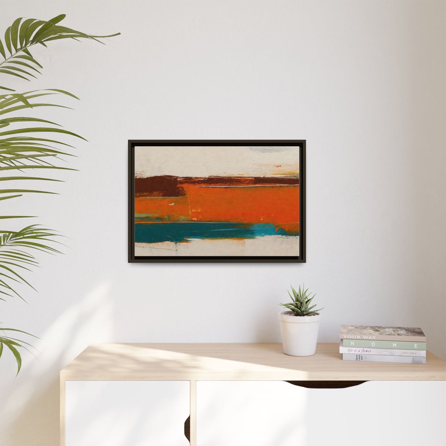 Abstract Horizon Matte Canvas Framed Print — Modern Orange Teal Wall Art
