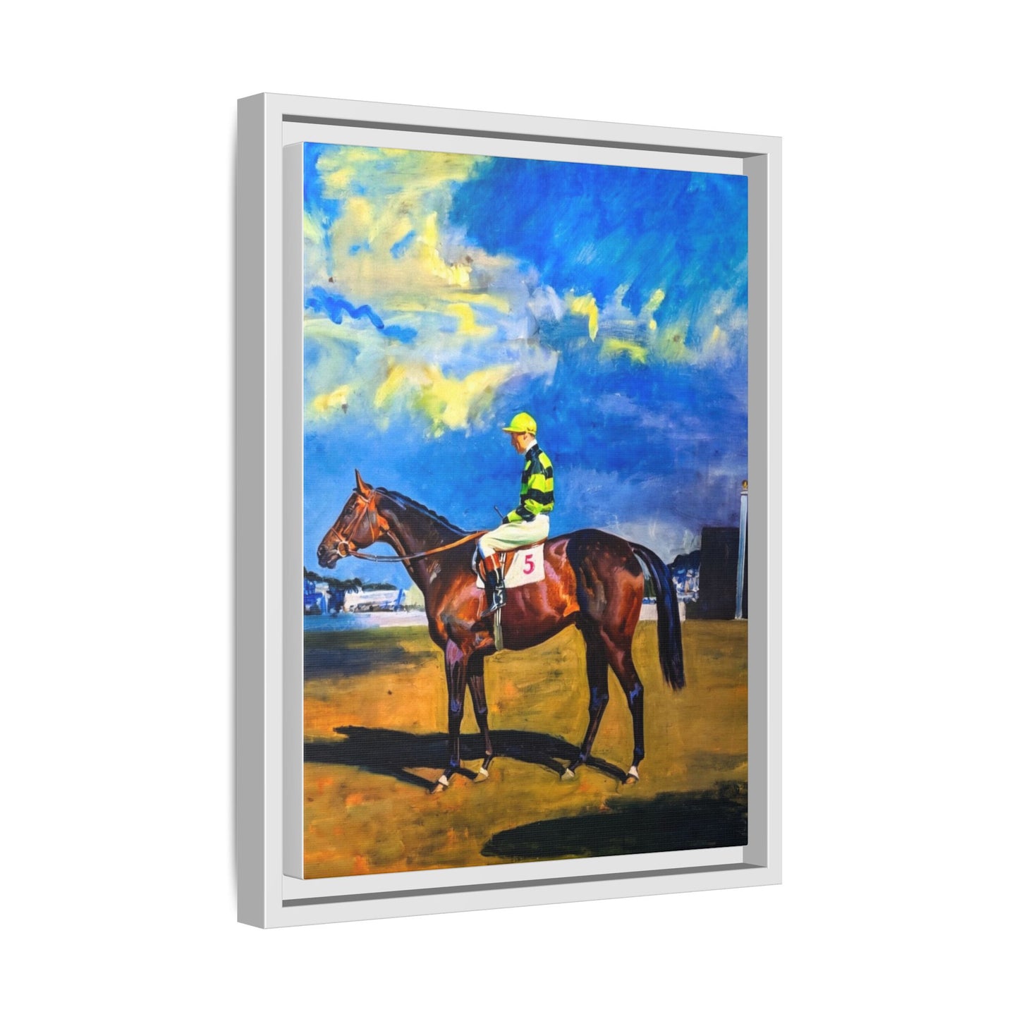 Framed Matte Canvas — Jockey on Racehorse Vintage Equestrian Wall Art