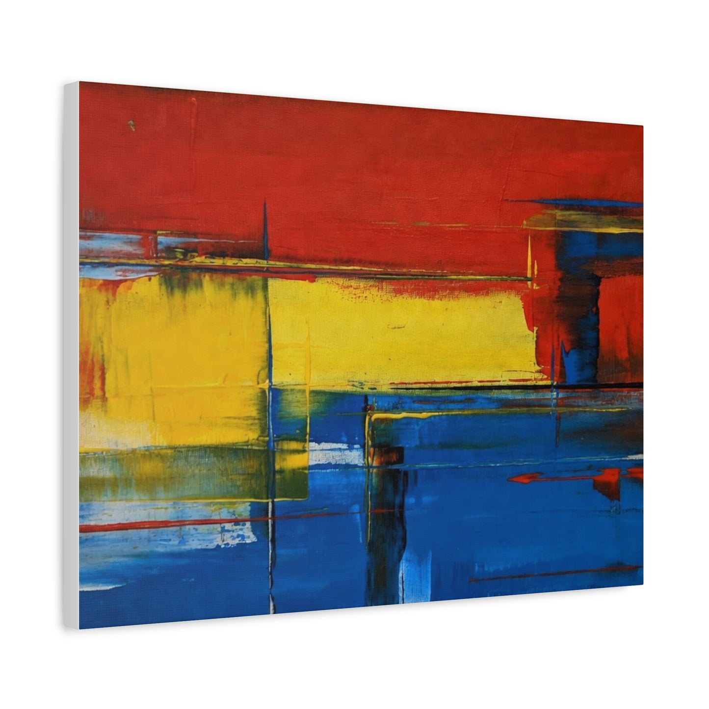 Abstract Color Block Matte Canvas Wall Art — Red, Yellow & Blue Stretched Canvas