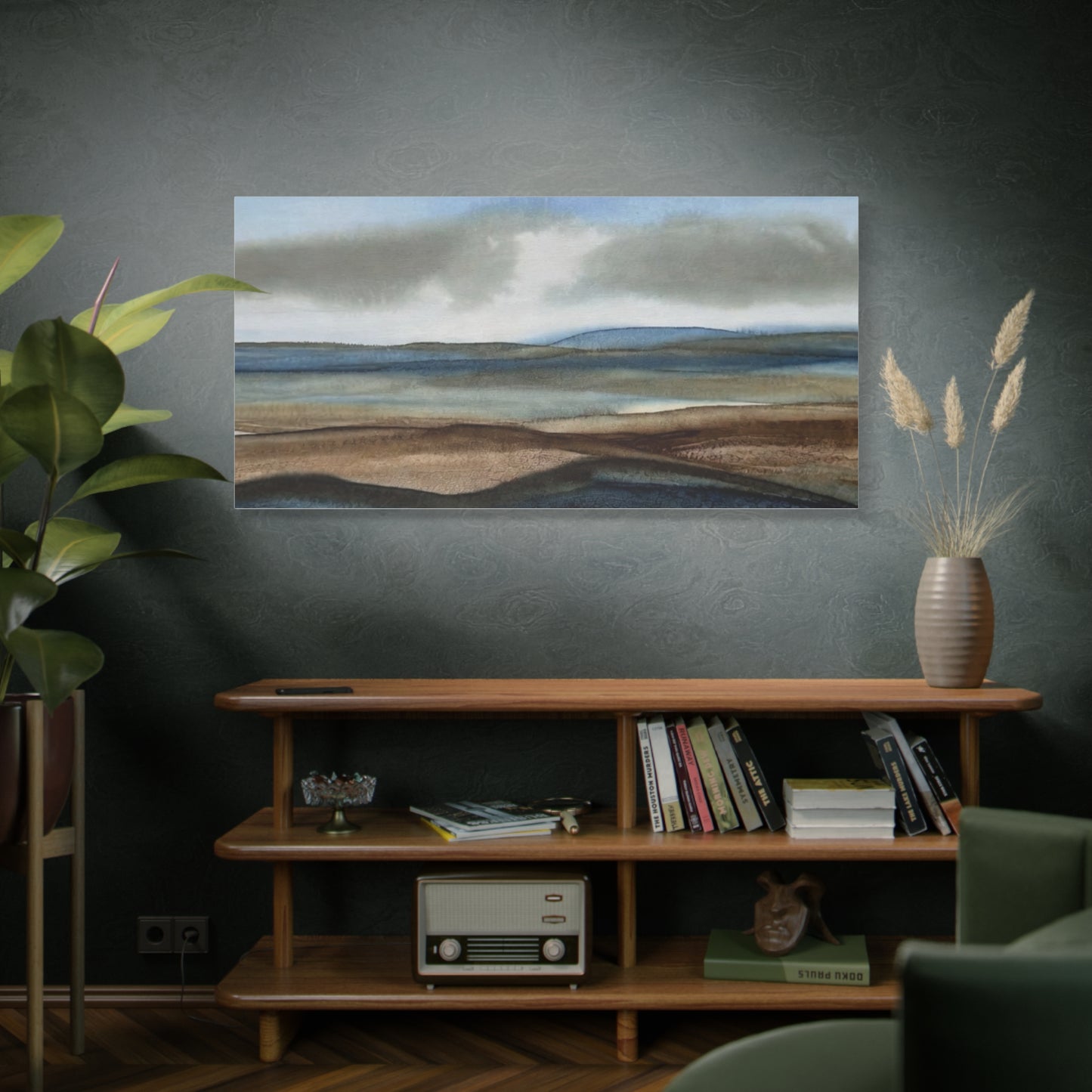 Coastal Mist Matte Canvas Print — Serene Blue-Brown Landscape Wall Art