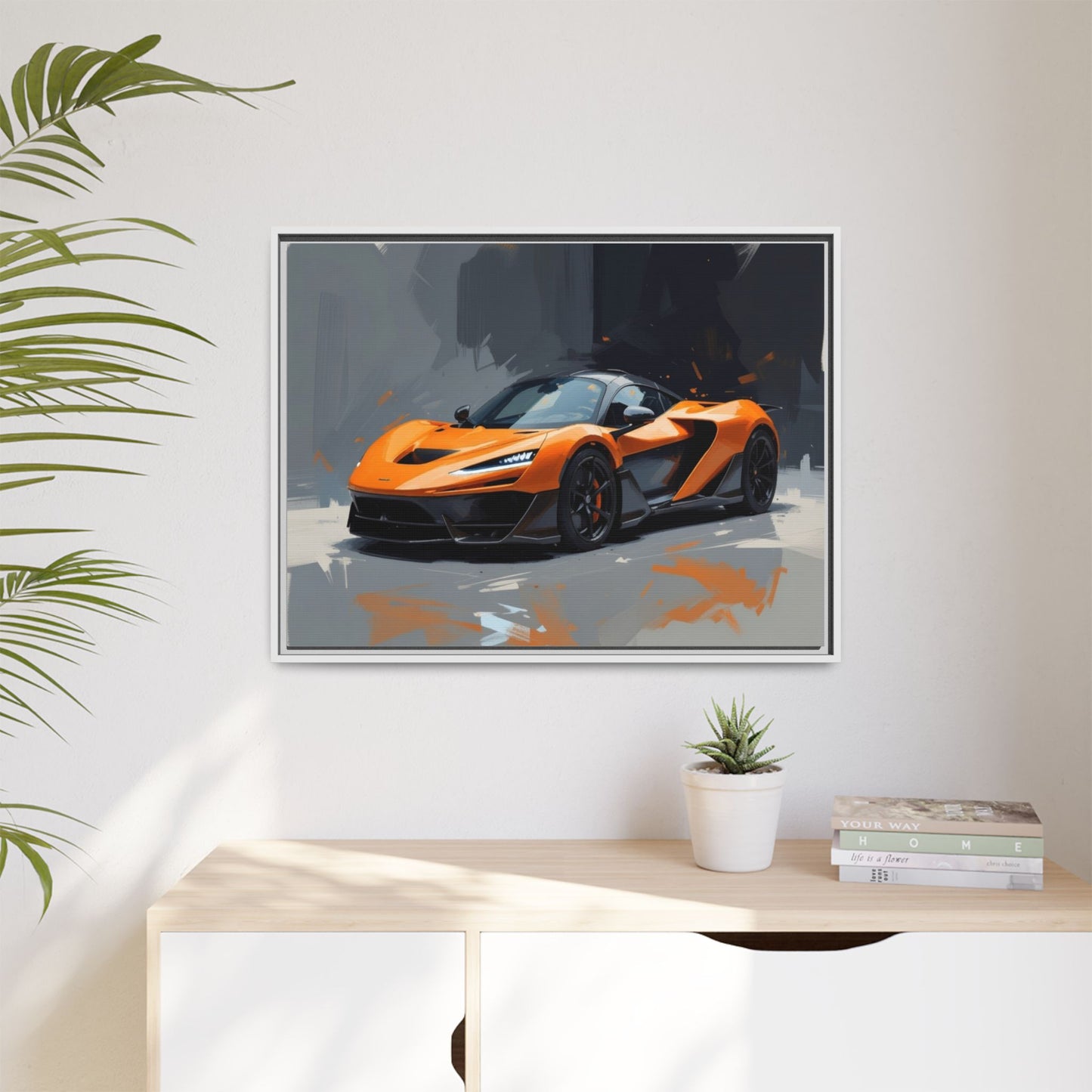 Framed Matte Canvas — Orange Sports Car Print