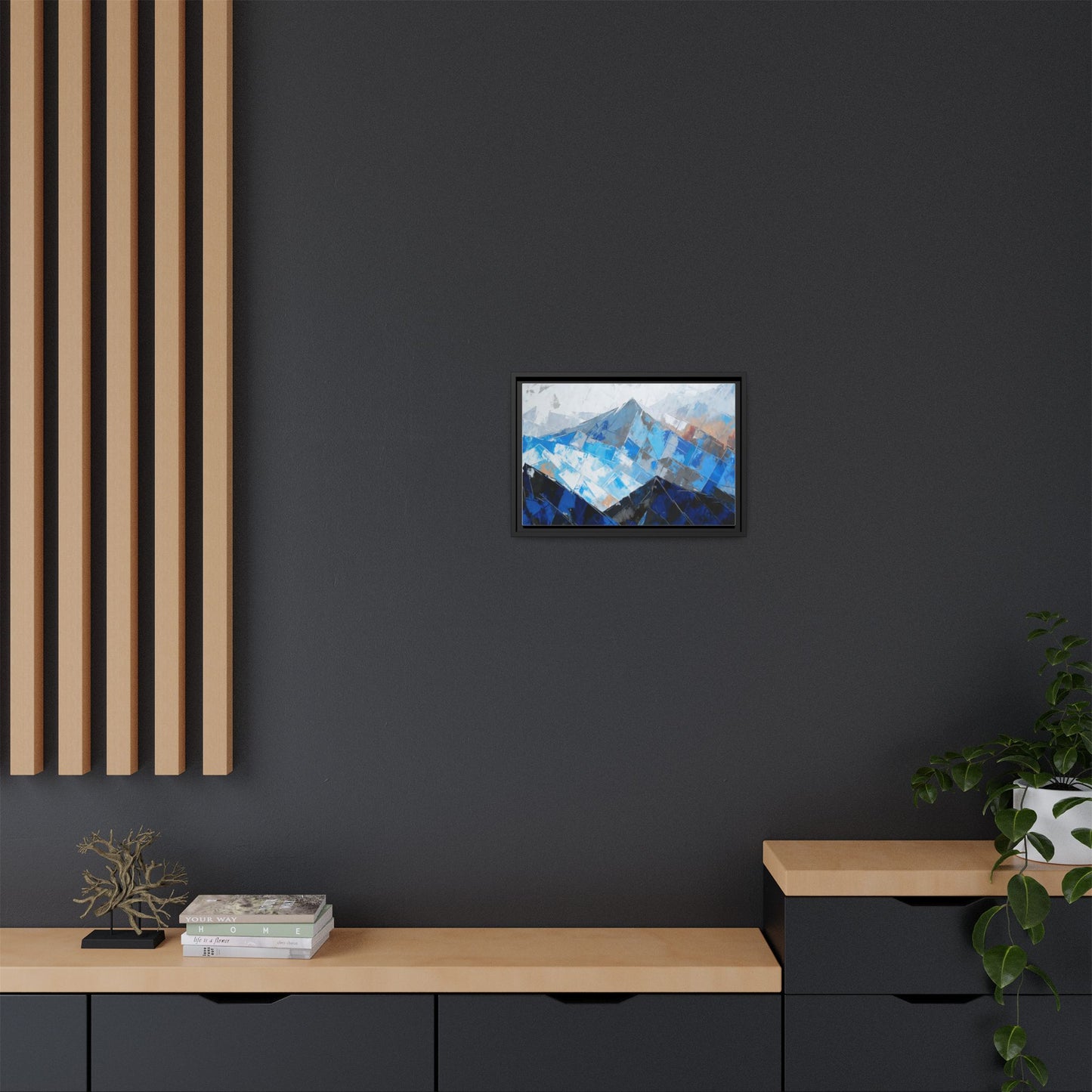 Framed Matte Canvas Blue Mountain Abstract Wall Art