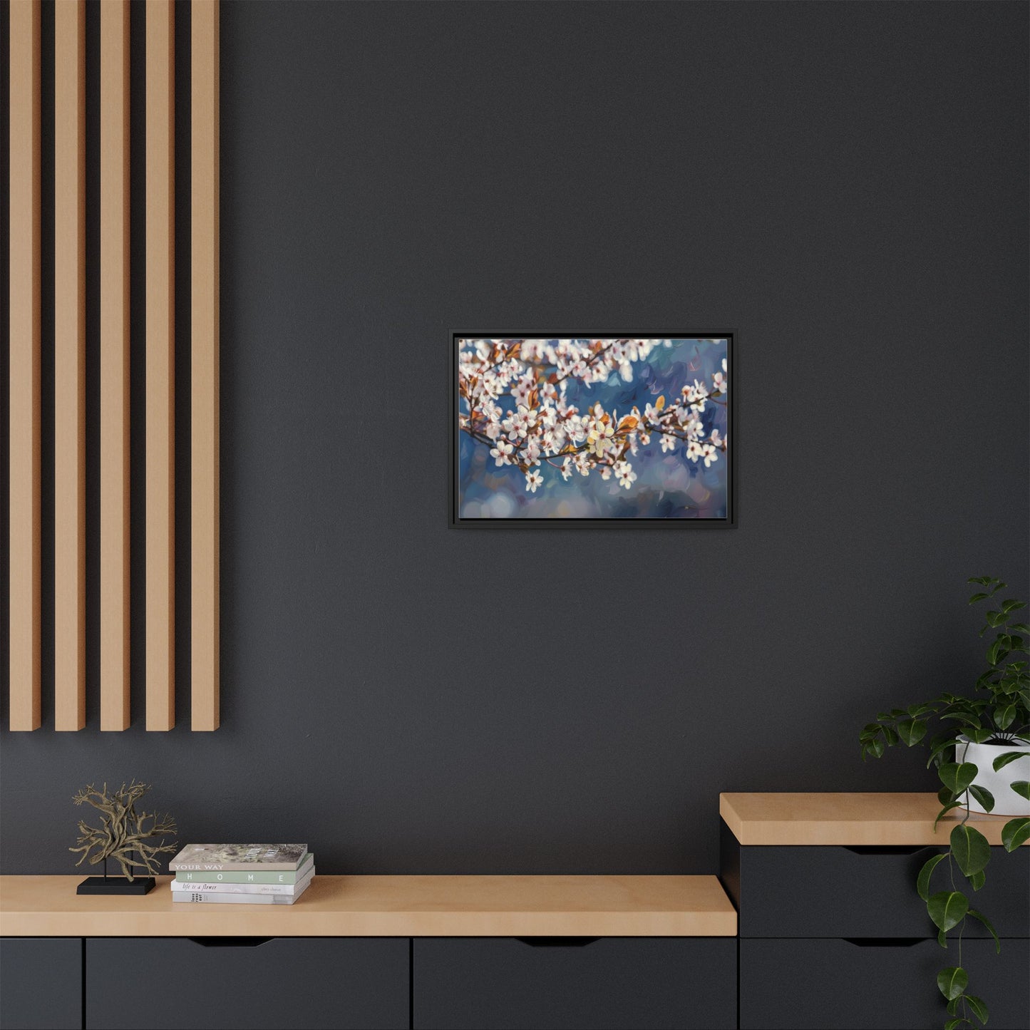 Framed Matte Canvas Print — Cherry Blossom Branch Wall Art