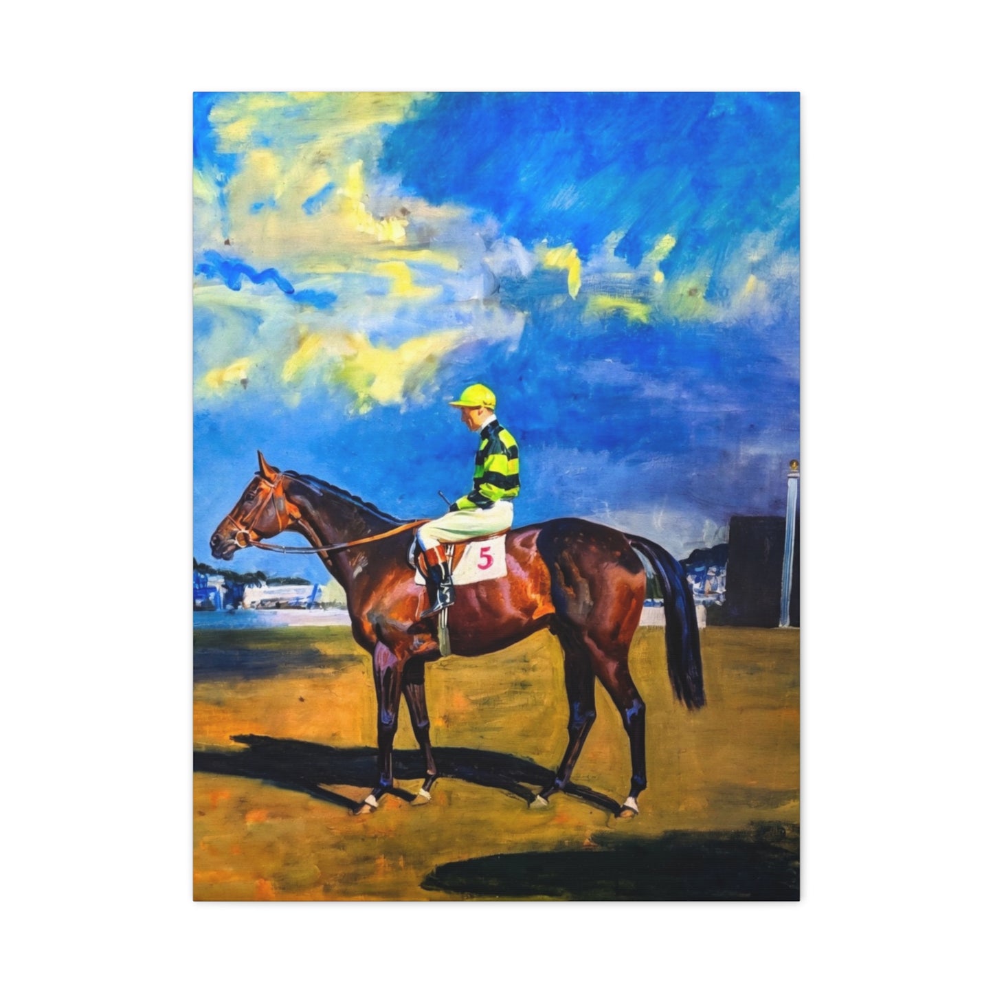Horse Racing Jockey Canvas Print — Equestrian Art Matte Stretched Wall Decor