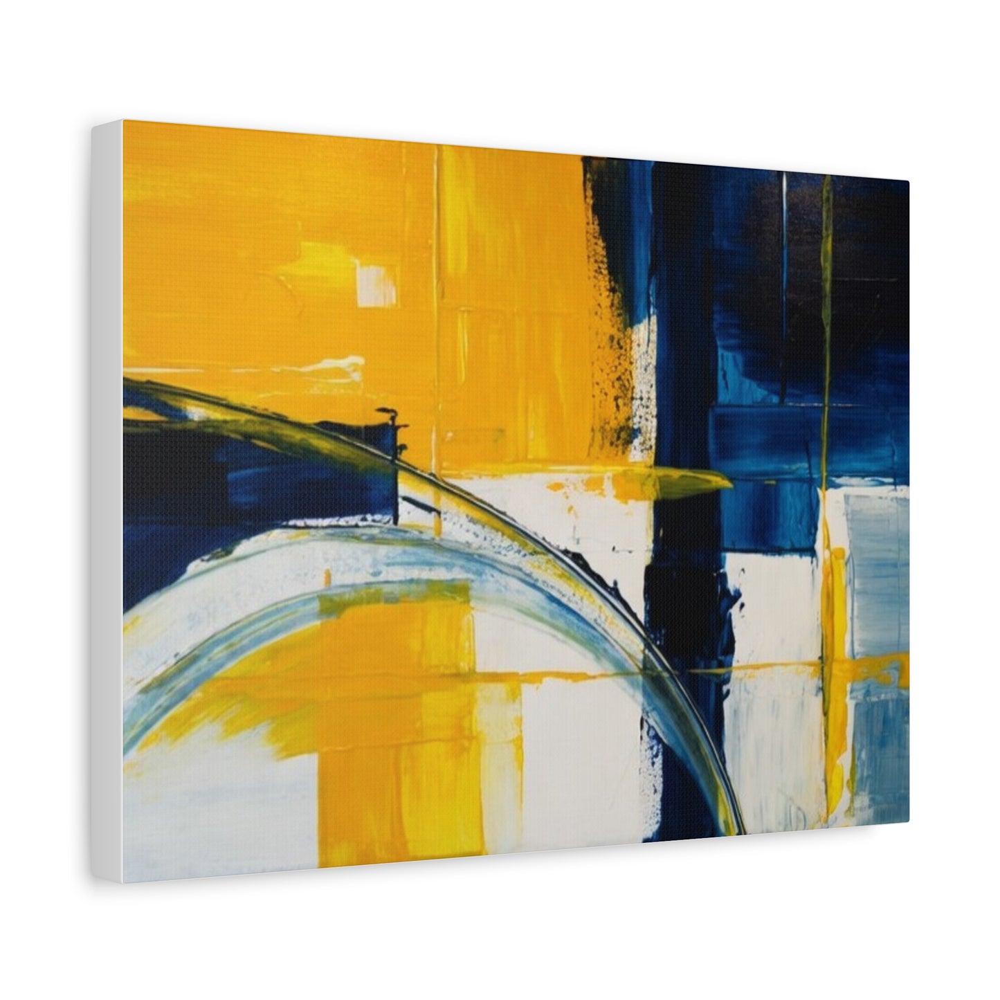 Abstract Blue & Yellow Arc Matte Canvas Wall Art - Stretched 1.25"