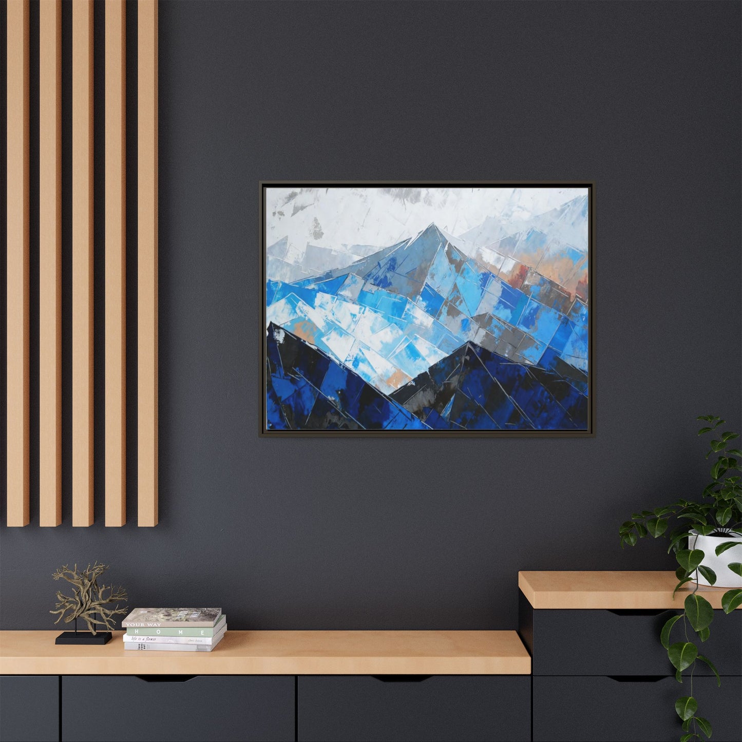 Framed Matte Canvas Blue Mountain Abstract Wall Art