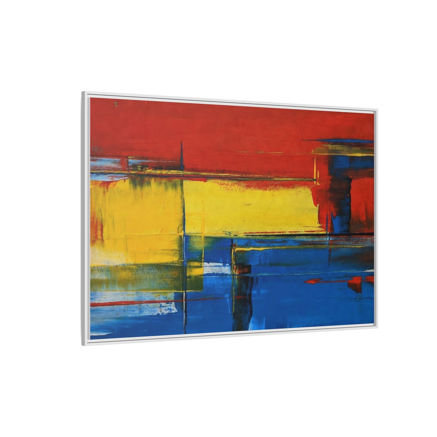 Abstract Color Block Matte Canvas Framed Wall Art — Modern Red Yellow Blue Painting