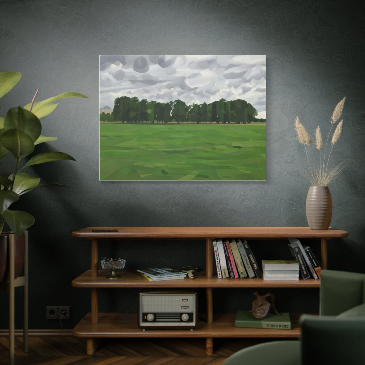 Green Field Landscape Canvas Print — Tranquil Park Scene Matte Stretched Canvas
