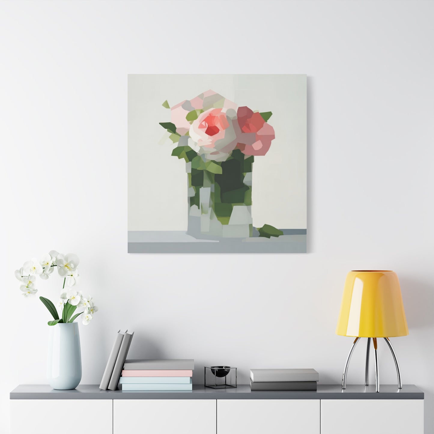Pink Roses Geometric Canvas Print — Stretched Matte Wall Art