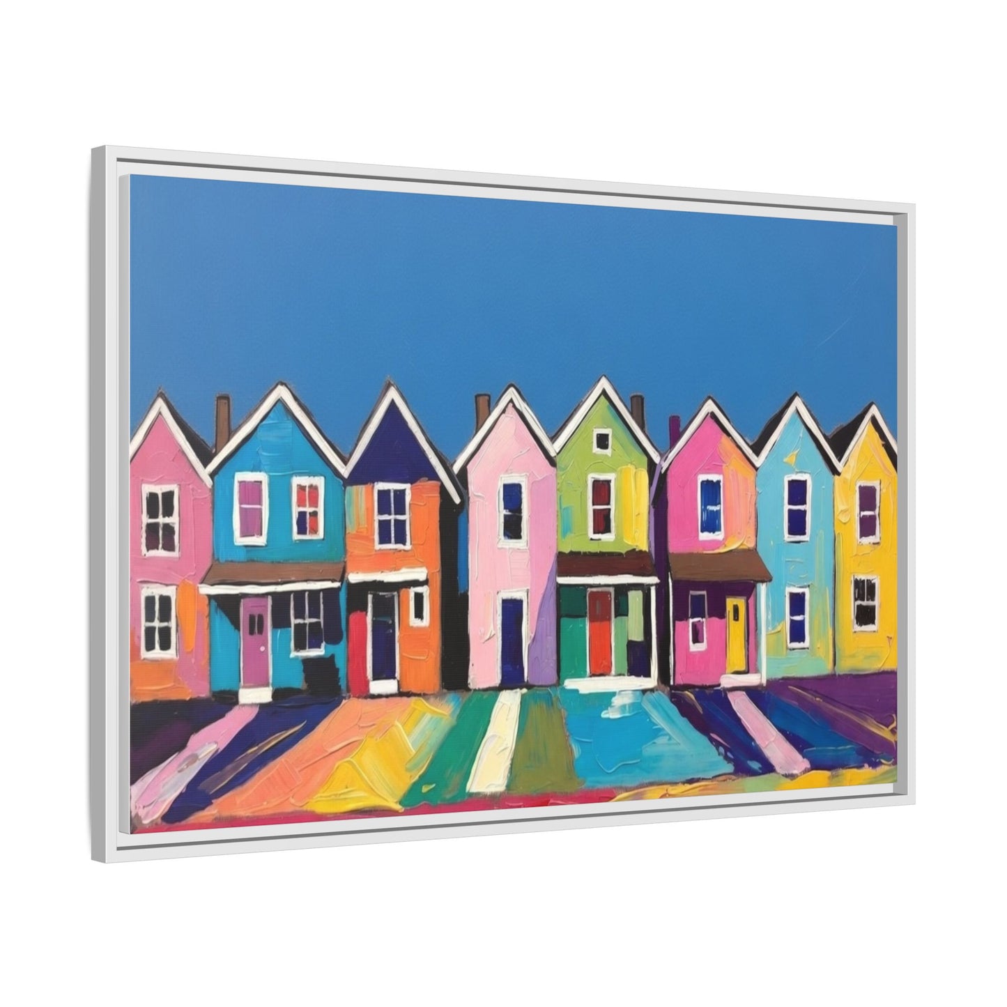 Colorful Beach Houses Matte Canvas Framed Wall Art