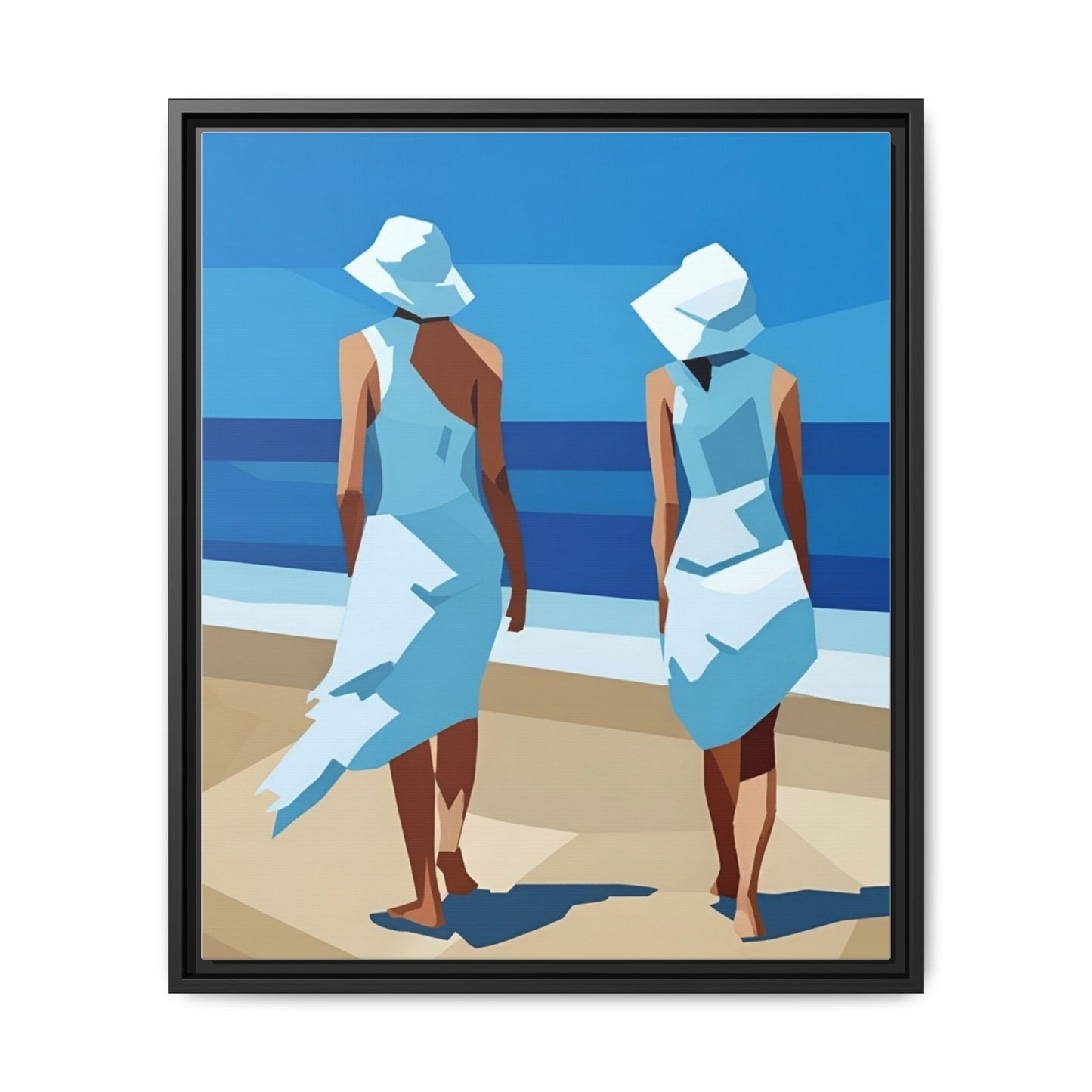 Seaside Stroll Matte Canvas Framed Print — Coastal Beach Art