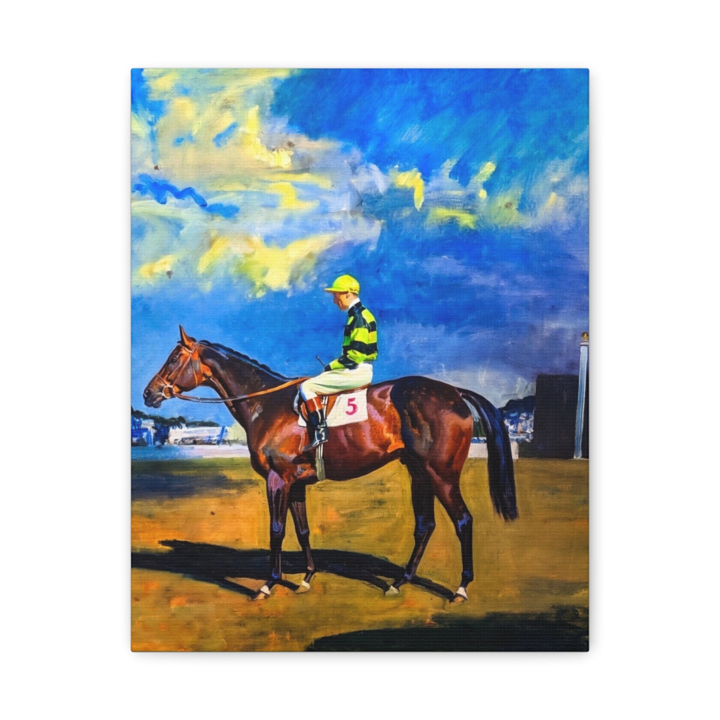 Horse Racing Jockey Canvas Print — Equestrian Art Matte Stretched Wall Decor