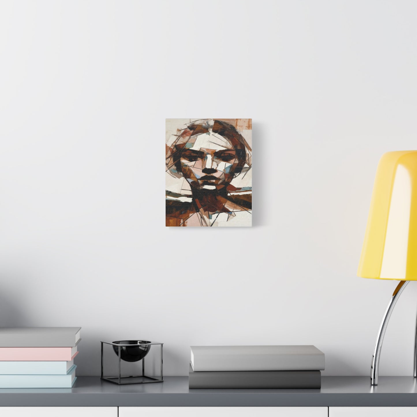Abstract Geometric Portrait Canvas Print — Modern Brown & Teal Wall Art