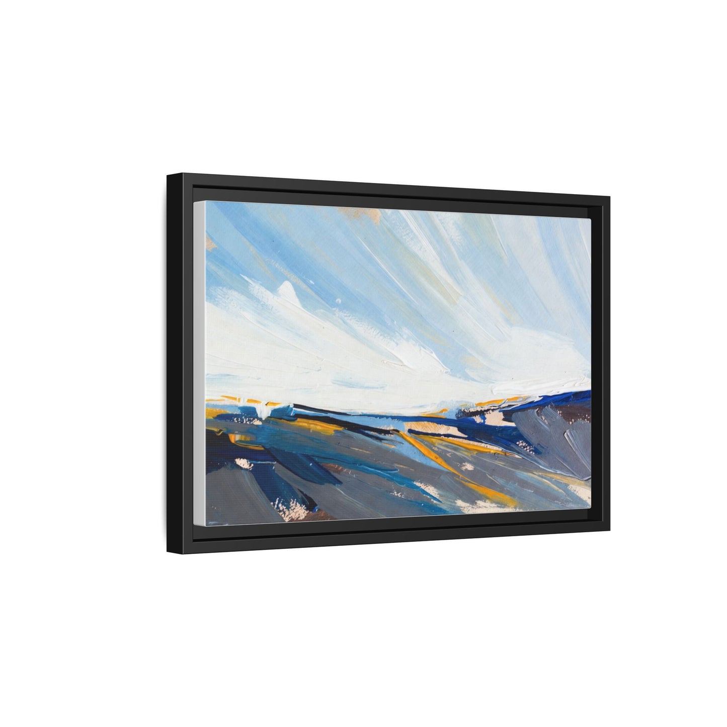 Framed Abstract Seascape Canvas Print — Matte Multi‑Color Wall Art