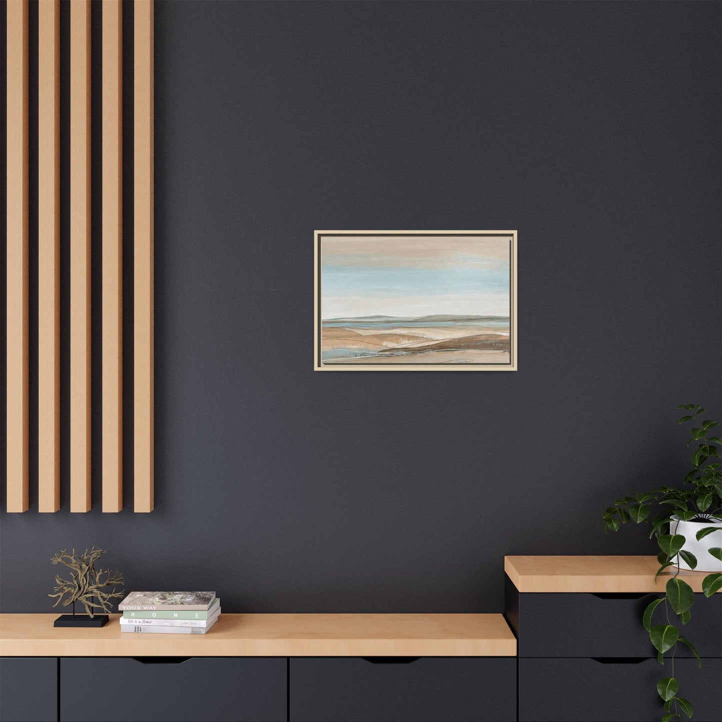 Framed Abstract Landscape Matte Canvas — Serene Coastal Horizon Wall Art