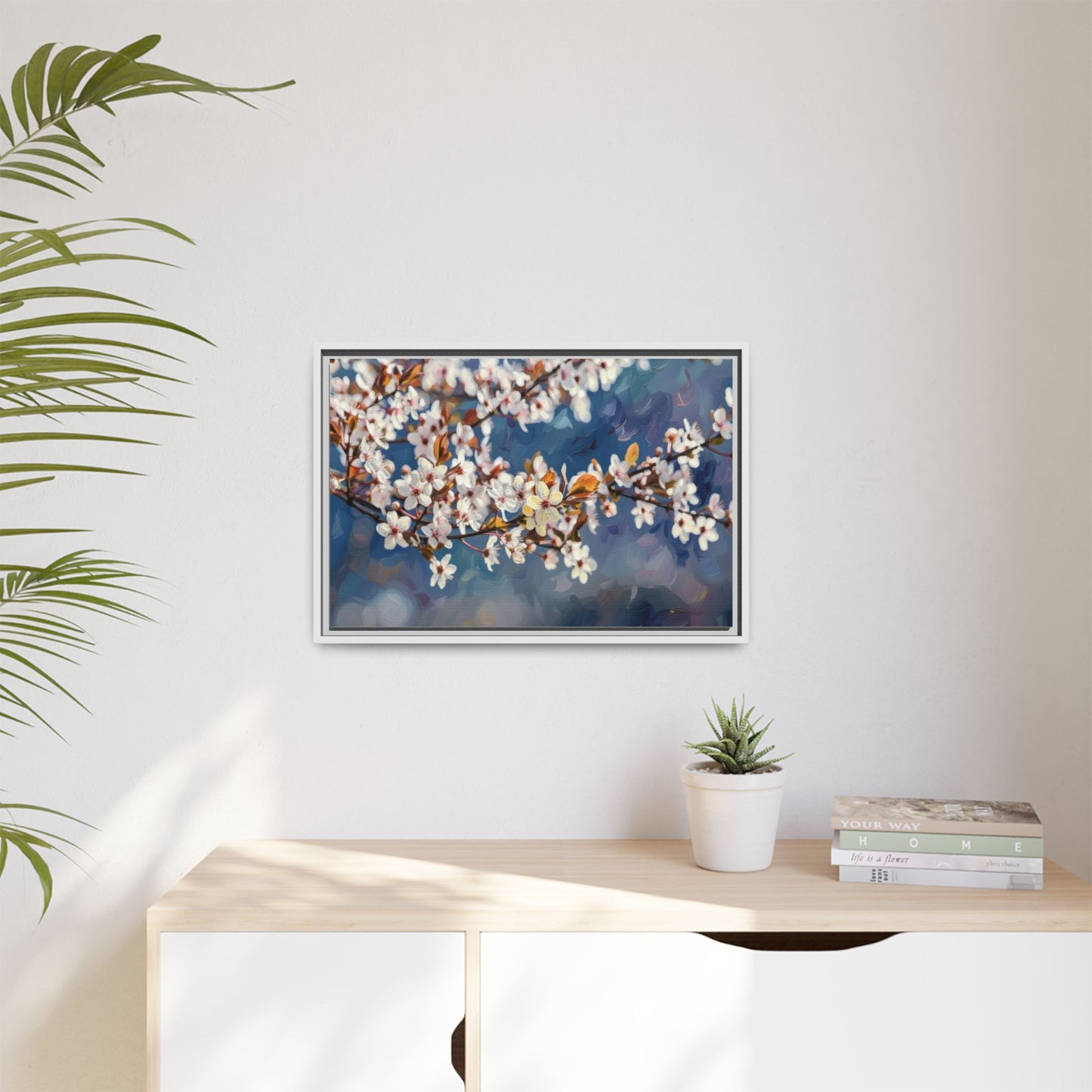 Framed Matte Canvas Print — Cherry Blossom Branch Wall Art