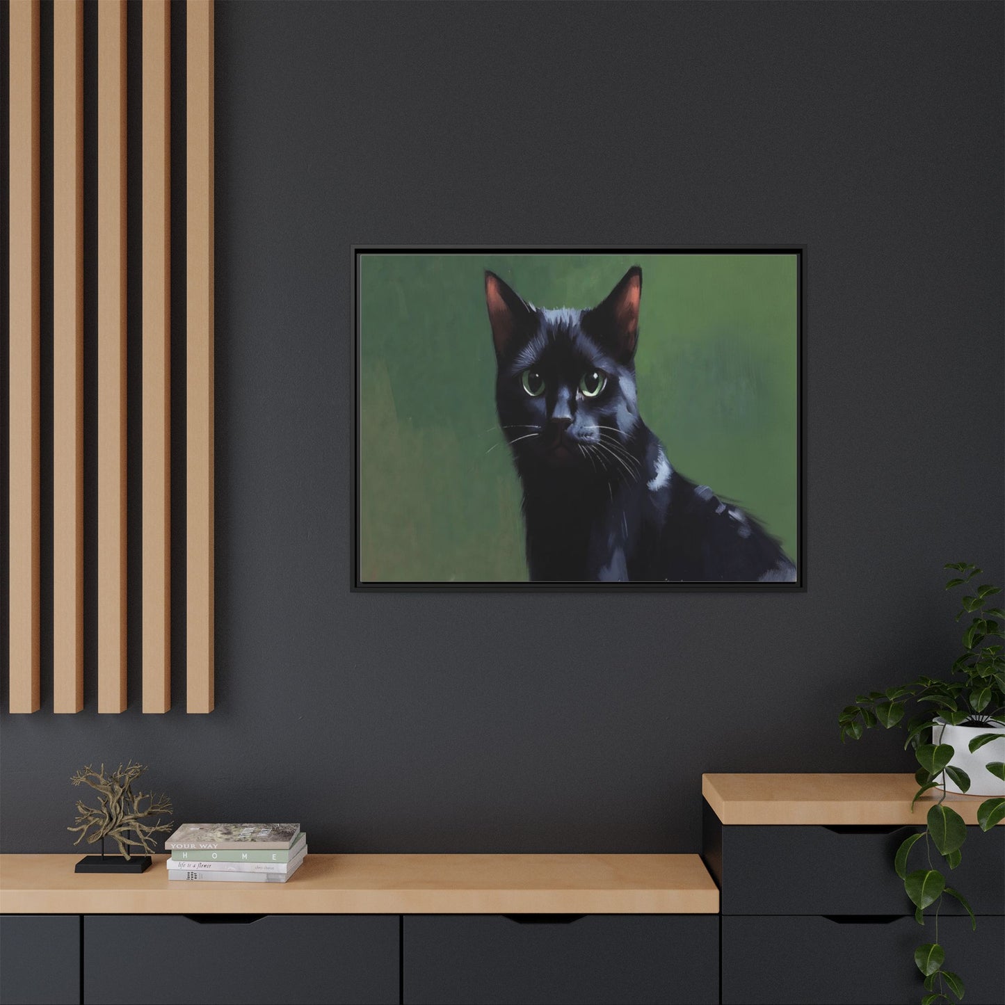 Framed Black Cat Portrait Canvas — Matte Multi-Color Wall Art
