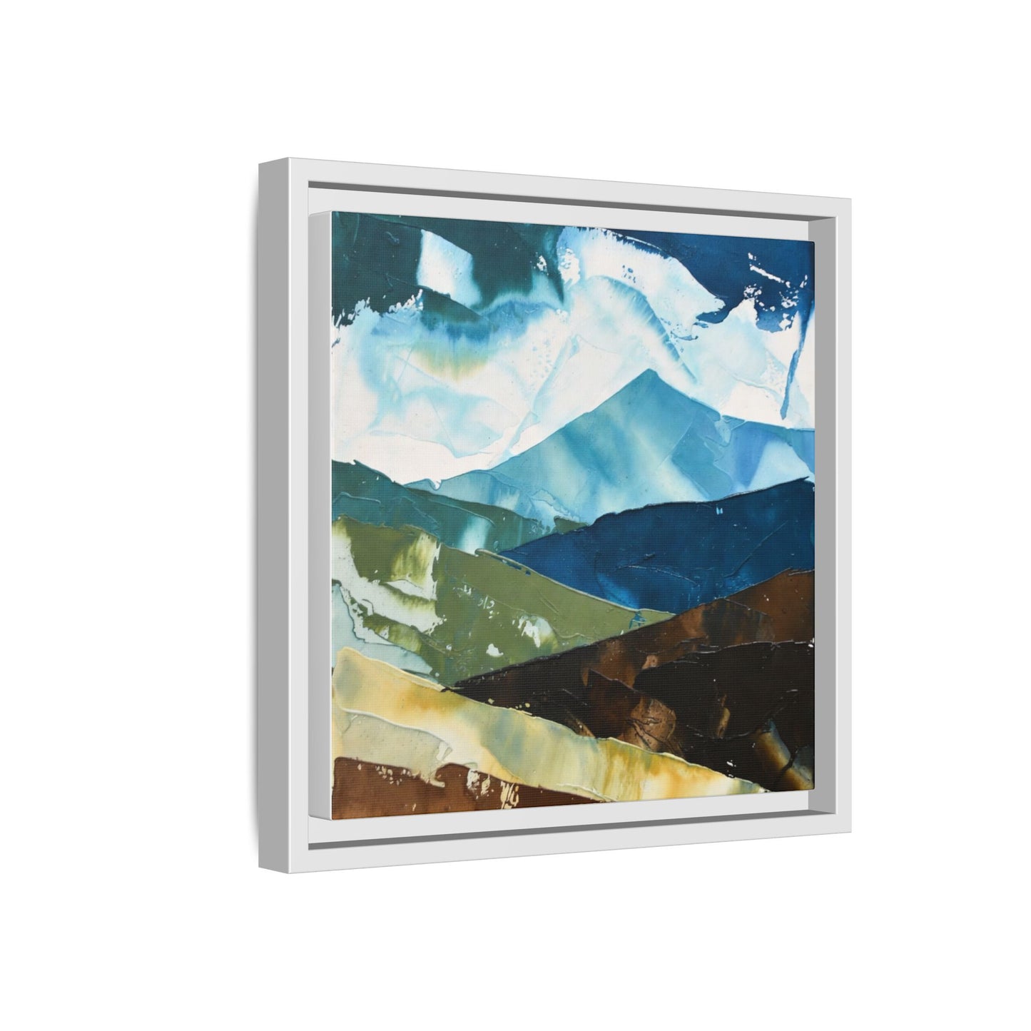Framed Abstract Mountain Canvas Art — Blue & Earthtone Landscape Print