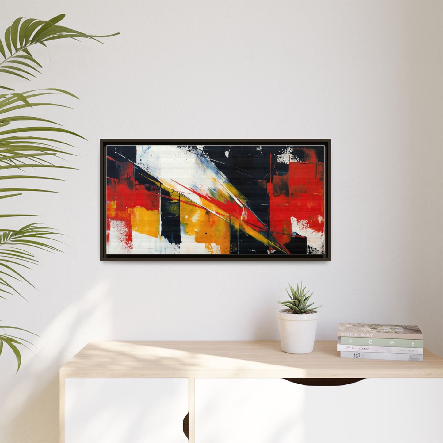 Abstract Red & Black Framed Canvas Print — Modern Geometric Wall Art