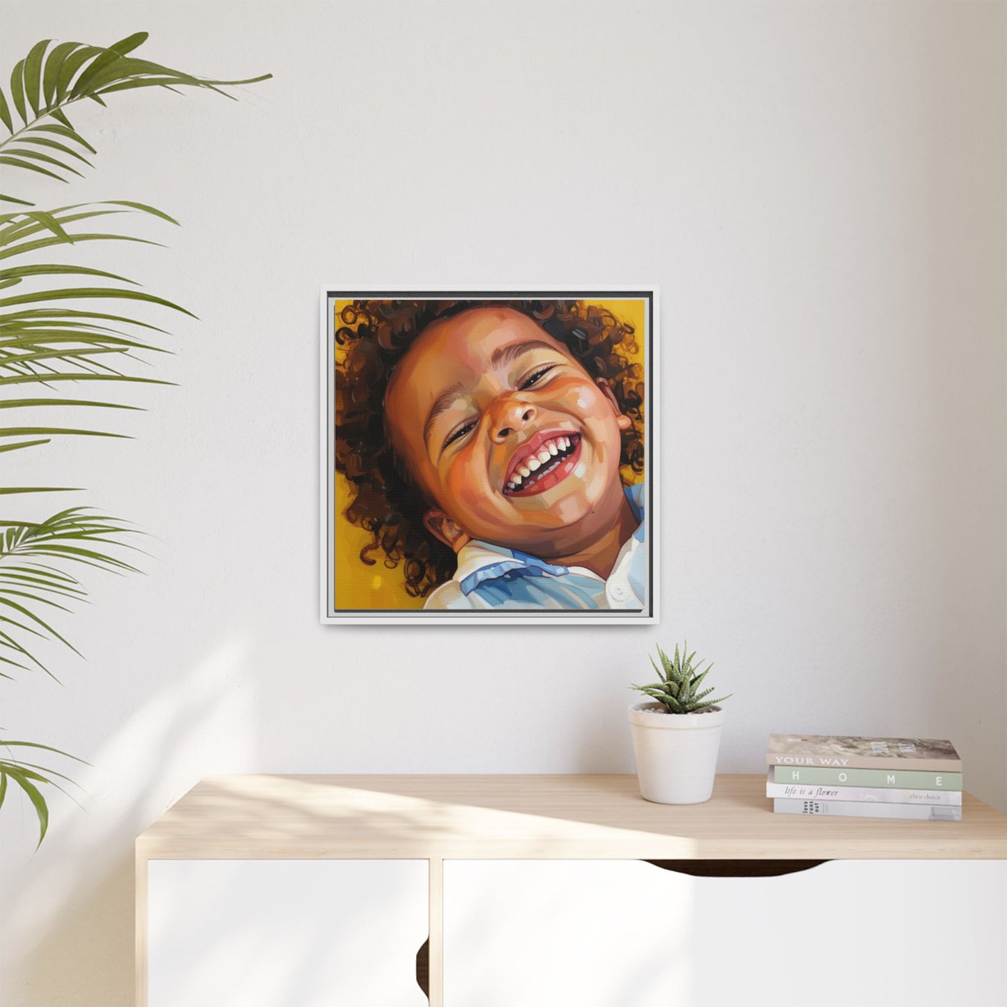Framed Matte Canvas Print – Joyful Child Portrait, Colorful Nursery Wall Art