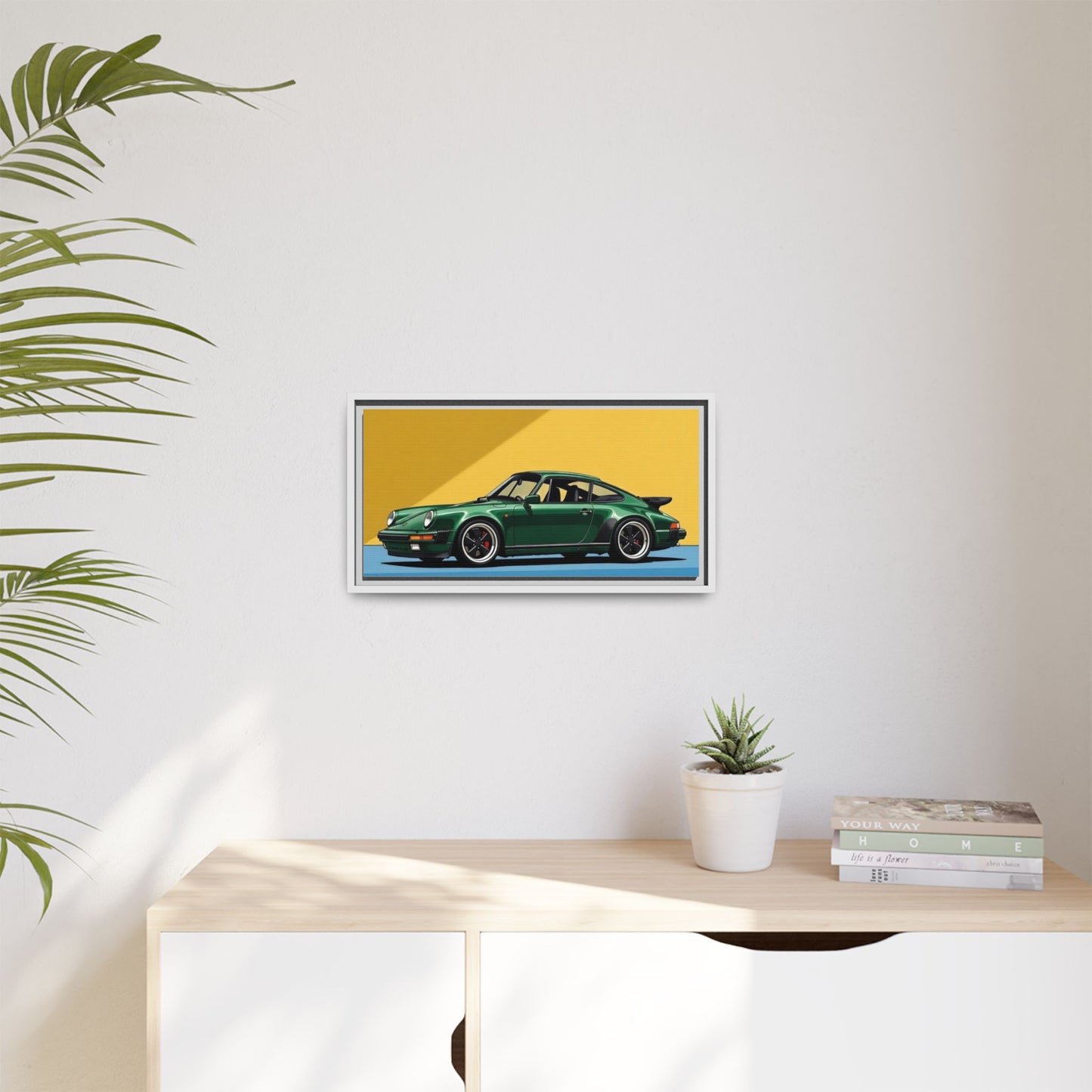 Framed Matte Canvas — Green Sports Car Wall Art
