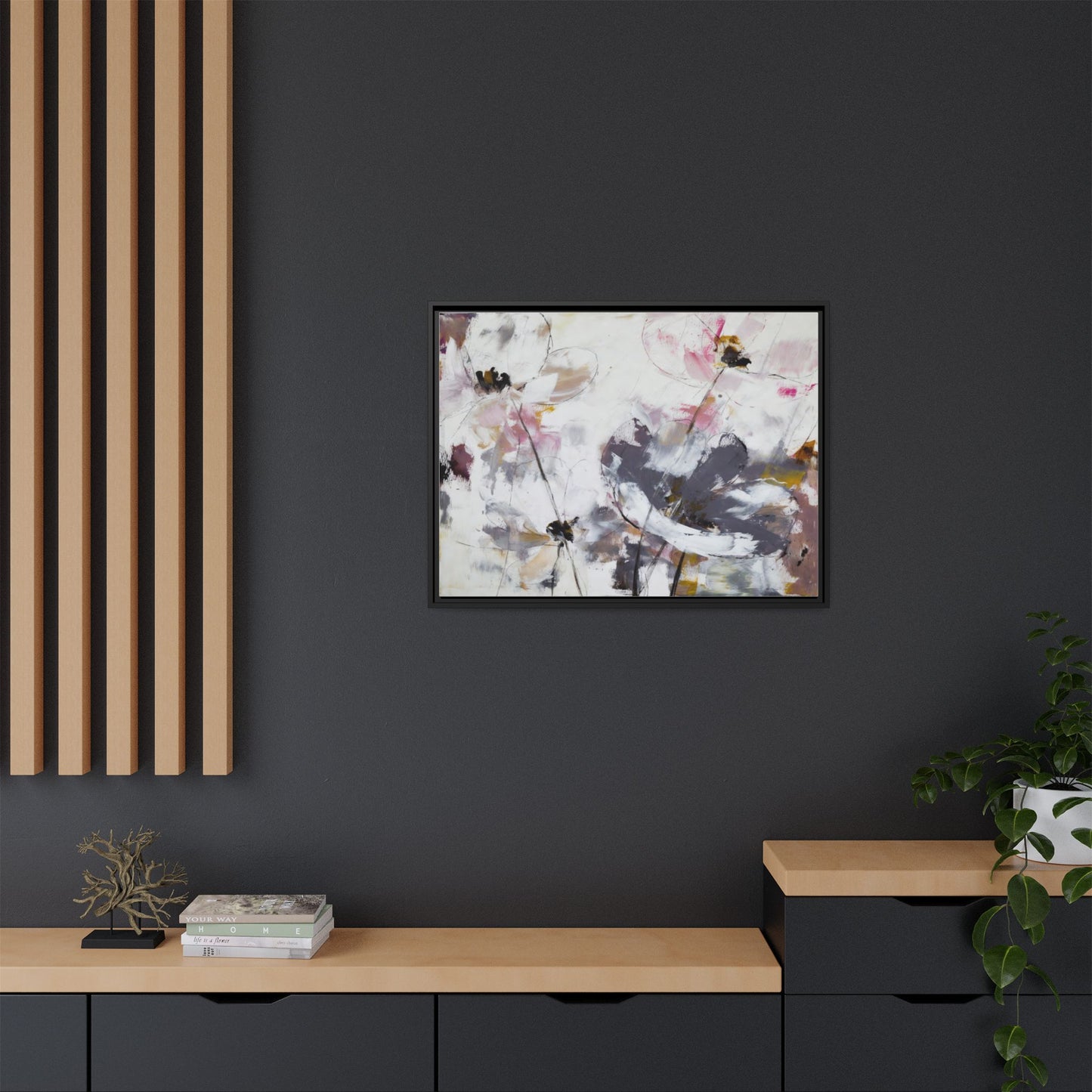 Abstract Floral Matte Canvas Framed Wall Art — Soft Watercolor Blooms