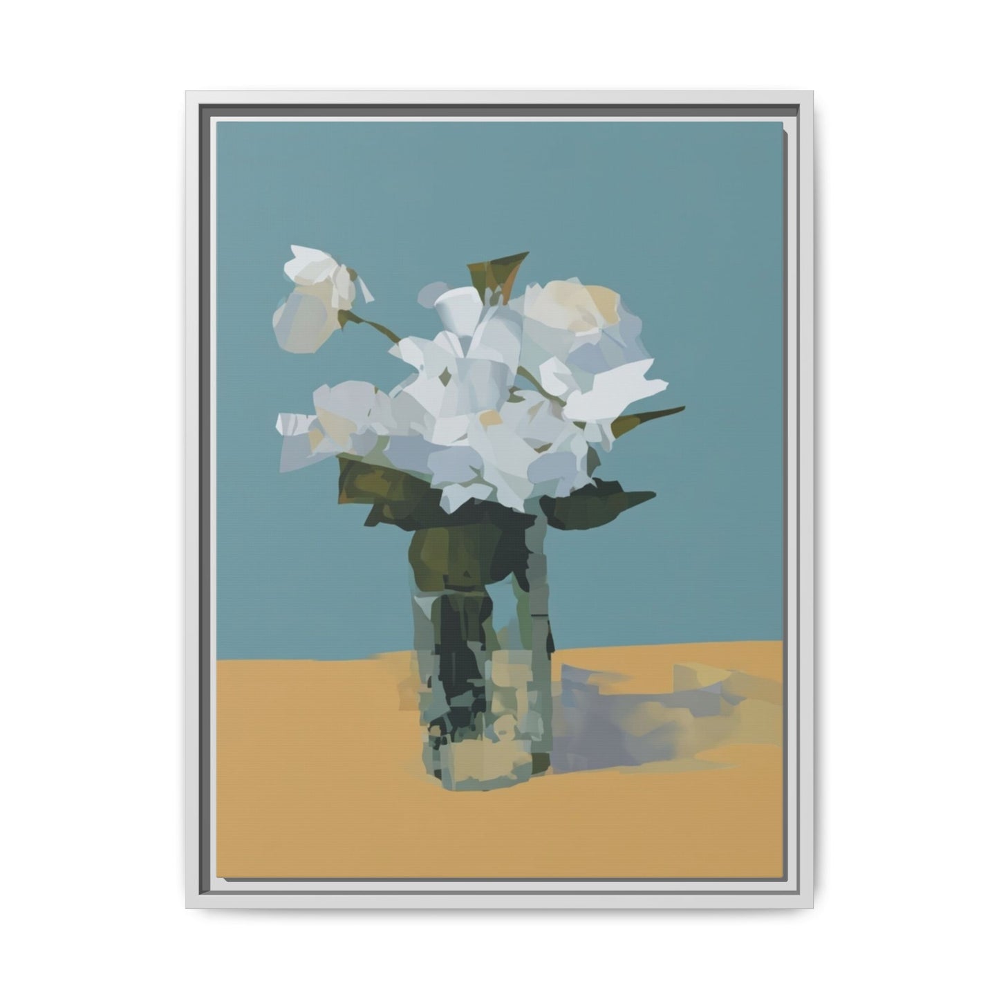 Framed Floral Still Life Canvas Art — Modern White Bouquet Wall Art